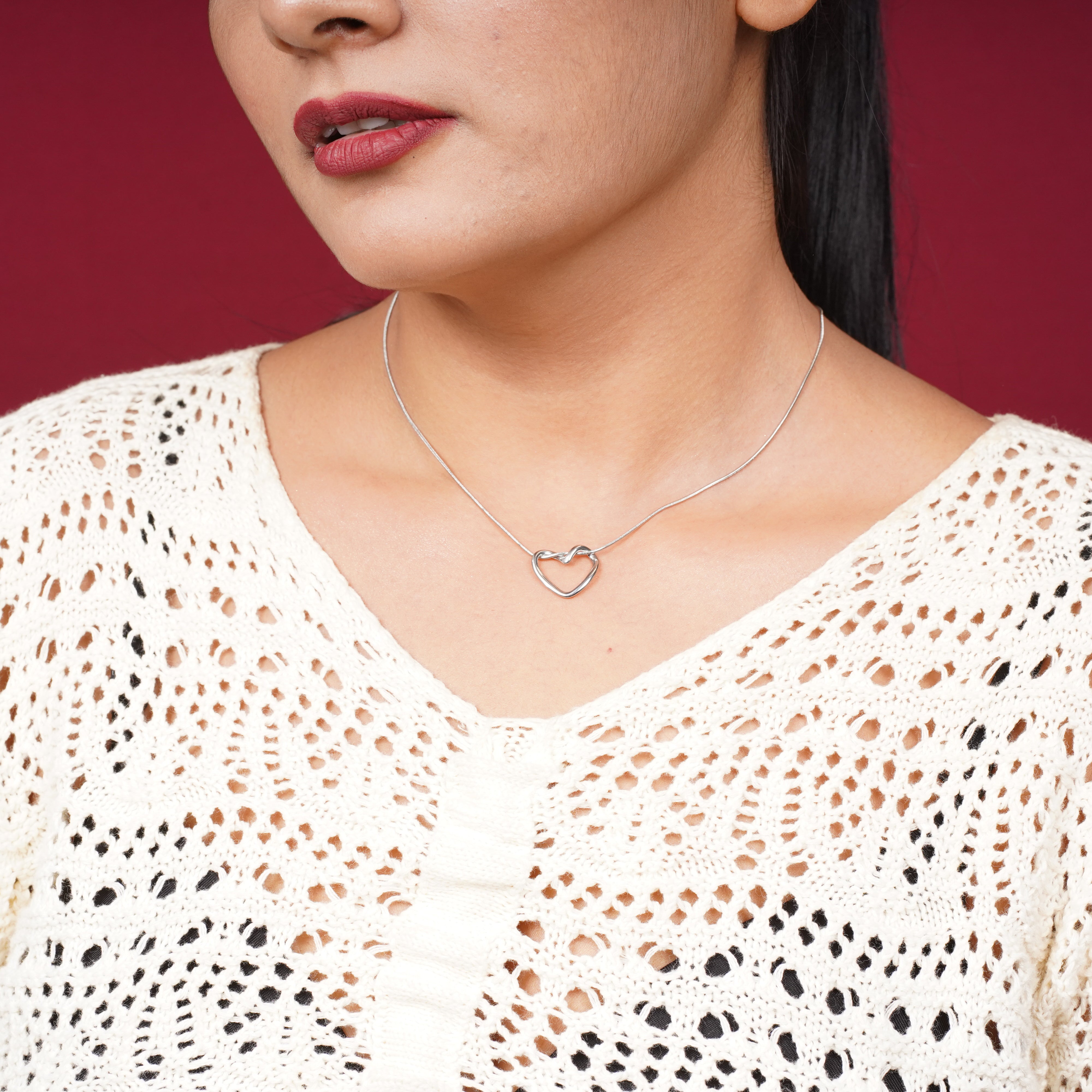 Sweet Rose Silver Heart Necklace