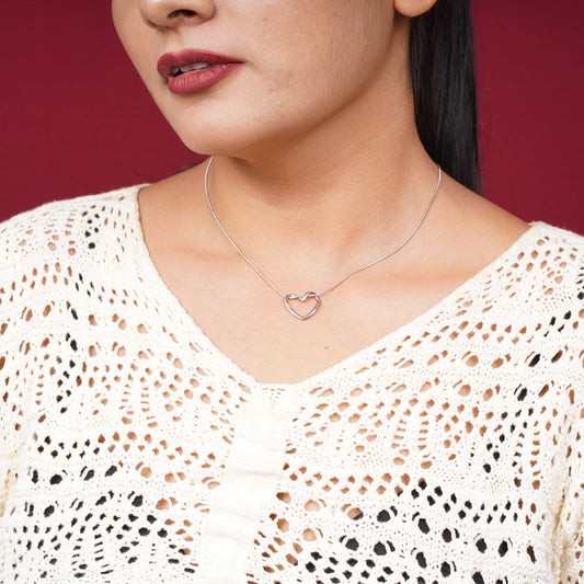 Sweet Rose Silver Heart Necklace