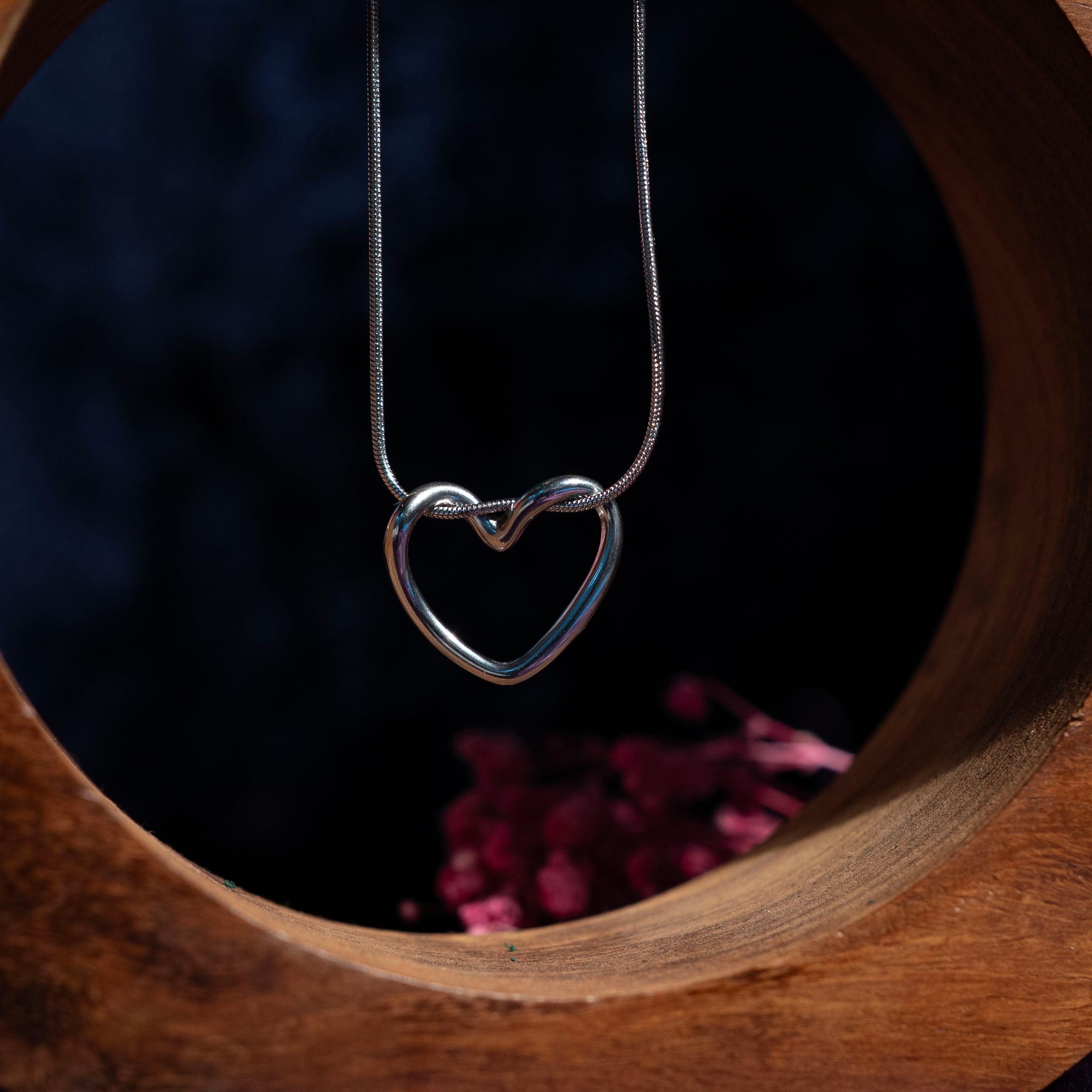 Sweet Rose Silver Heart Necklace