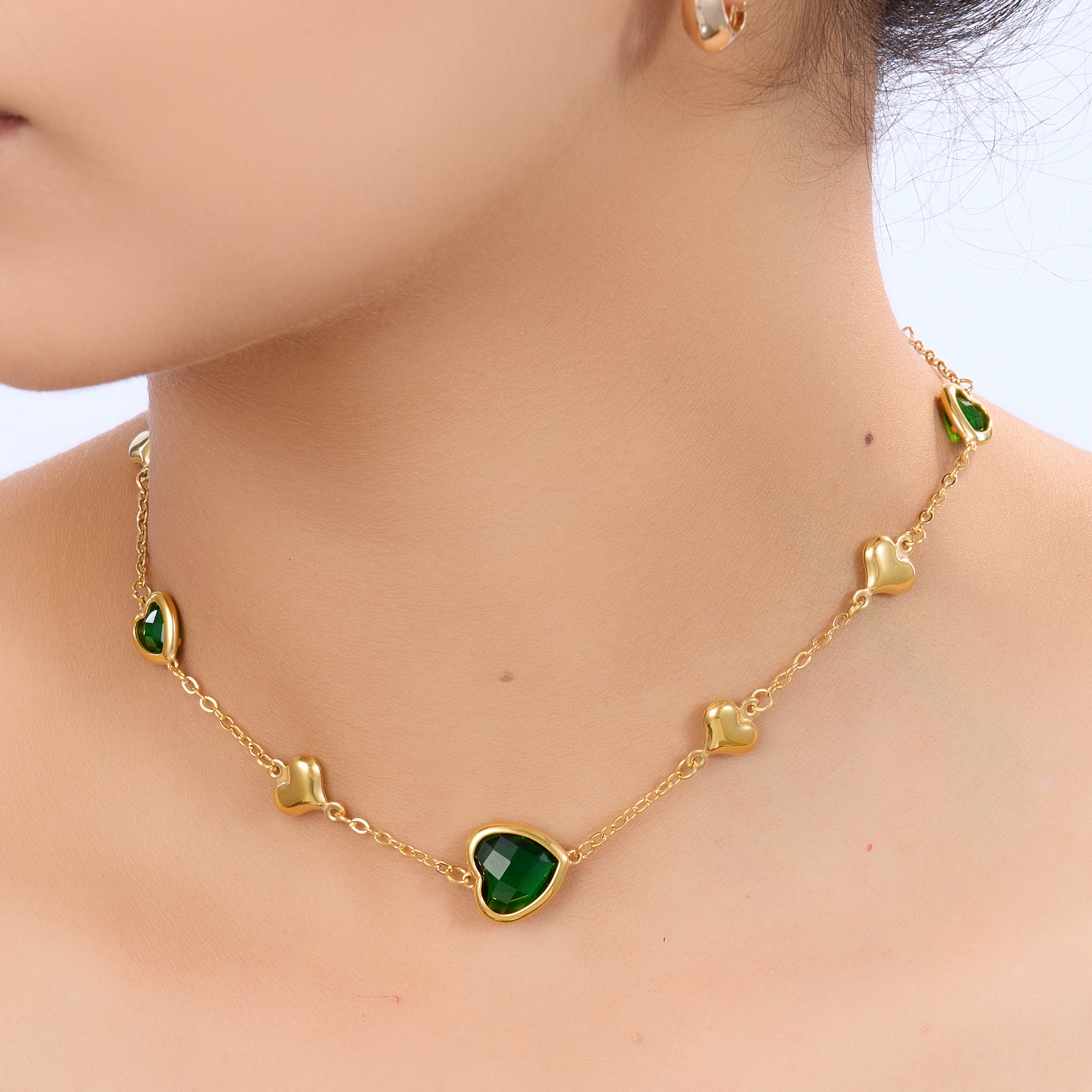 Emerald Love Facet Heart Necklace