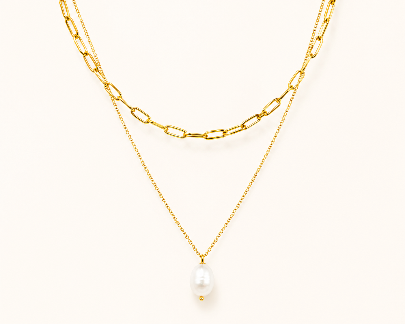 Pearl Heart Layered Chain Necklace