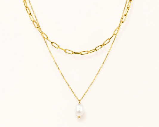 Pearl Heart Layered Chain Necklace