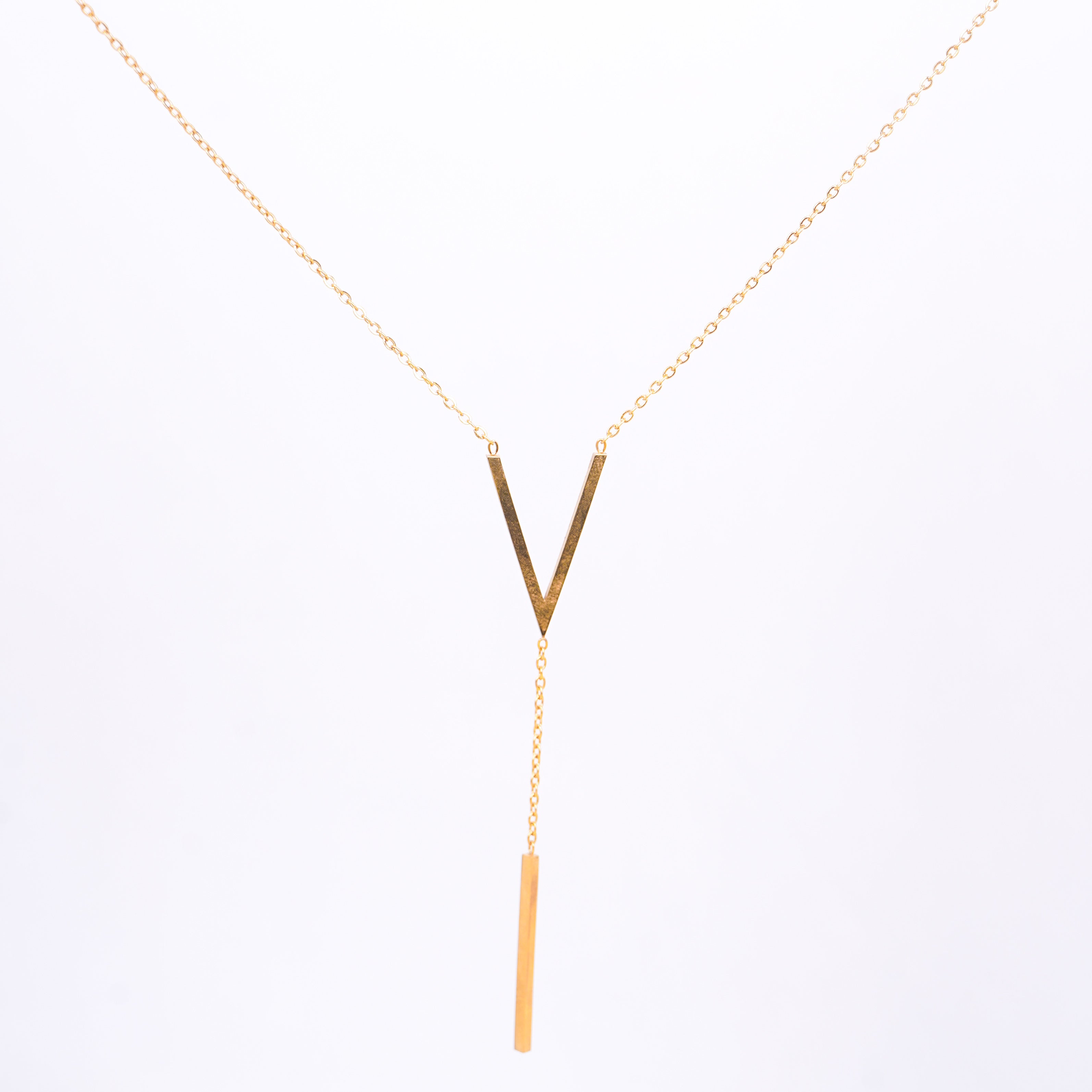 Golden Initial V Letter Necklace