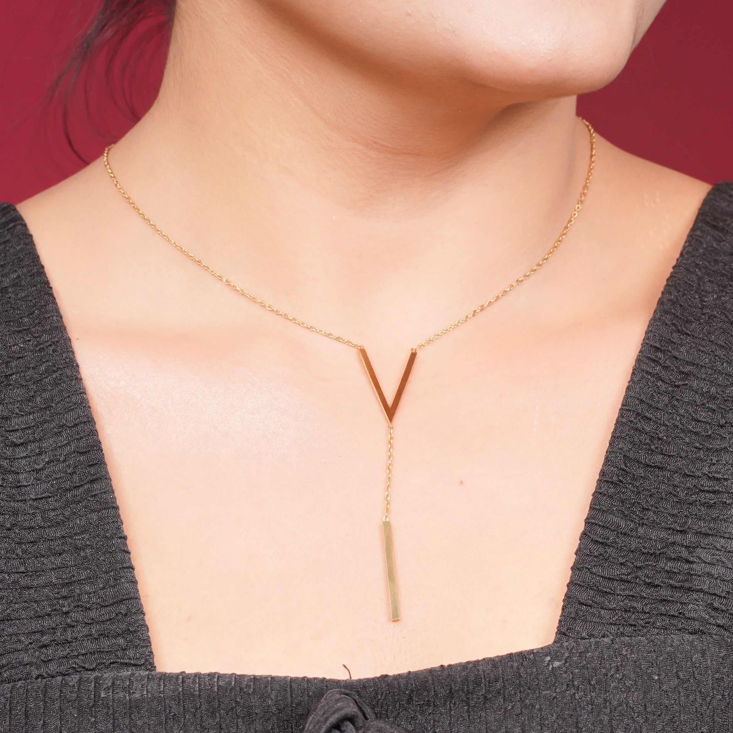Golden Initial V Letter Necklace