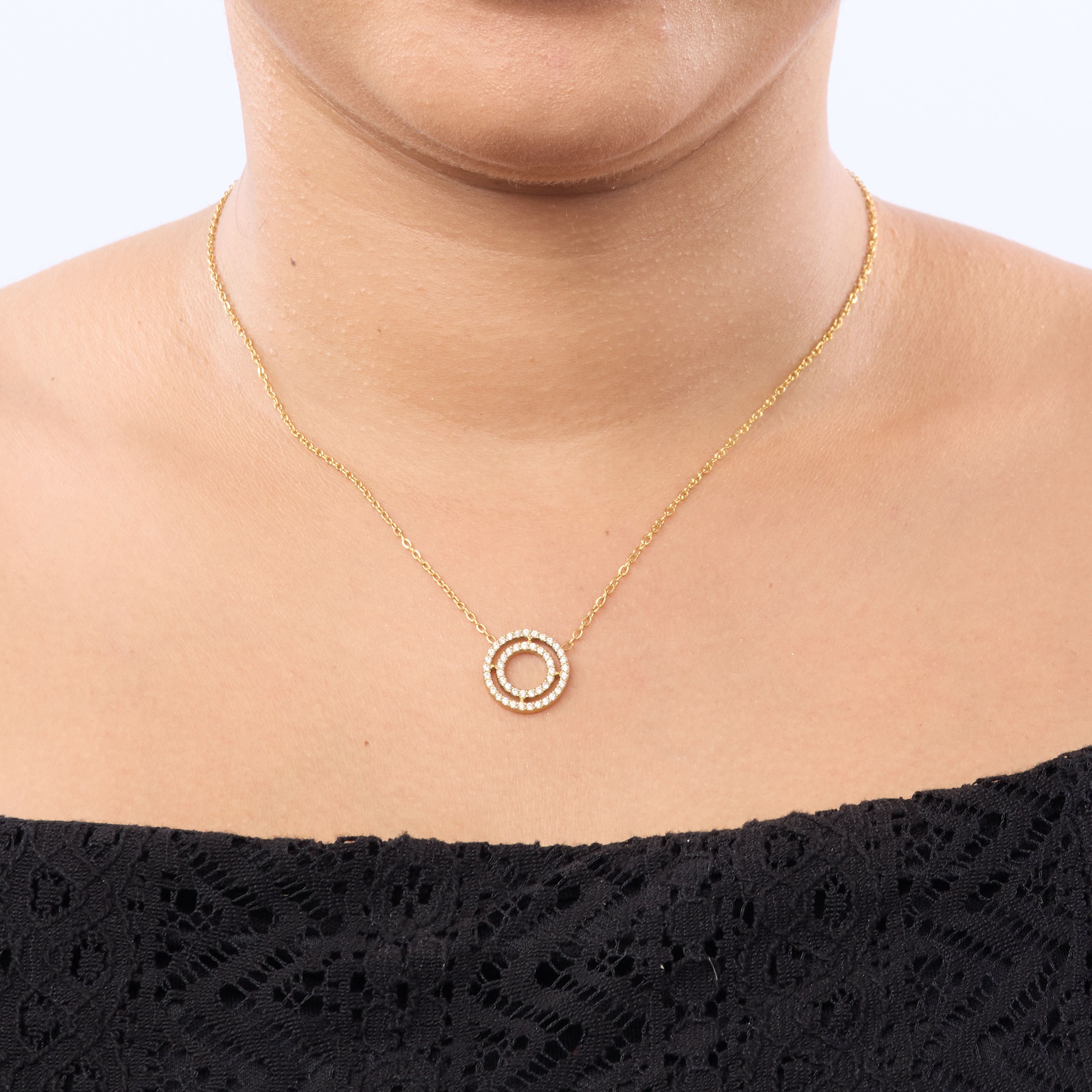 Double Ring Circle Luxury Gold Necklace