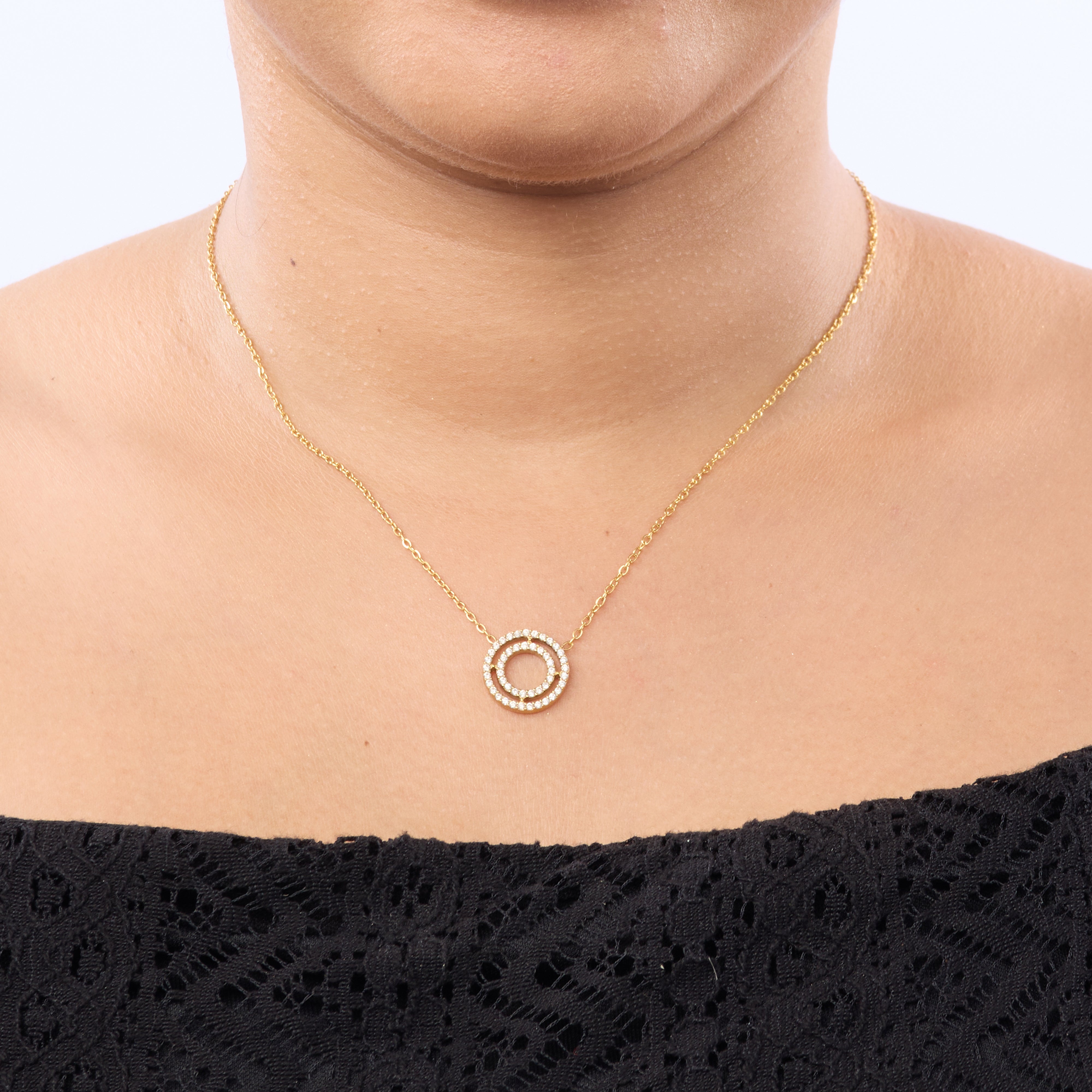 Double Ring Circle Luxury Gold Necklace