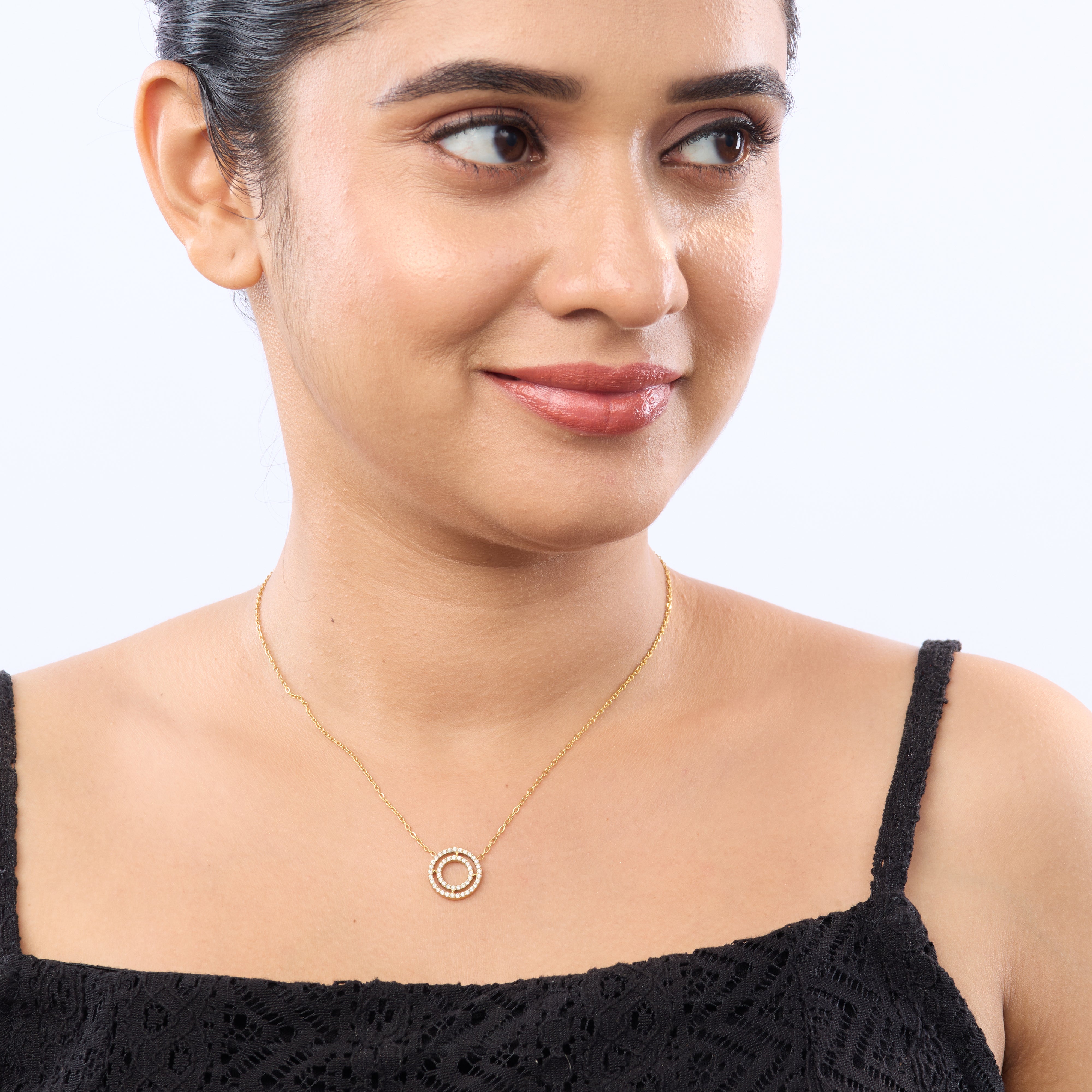 Double Ring Circle Luxury Gold Necklace