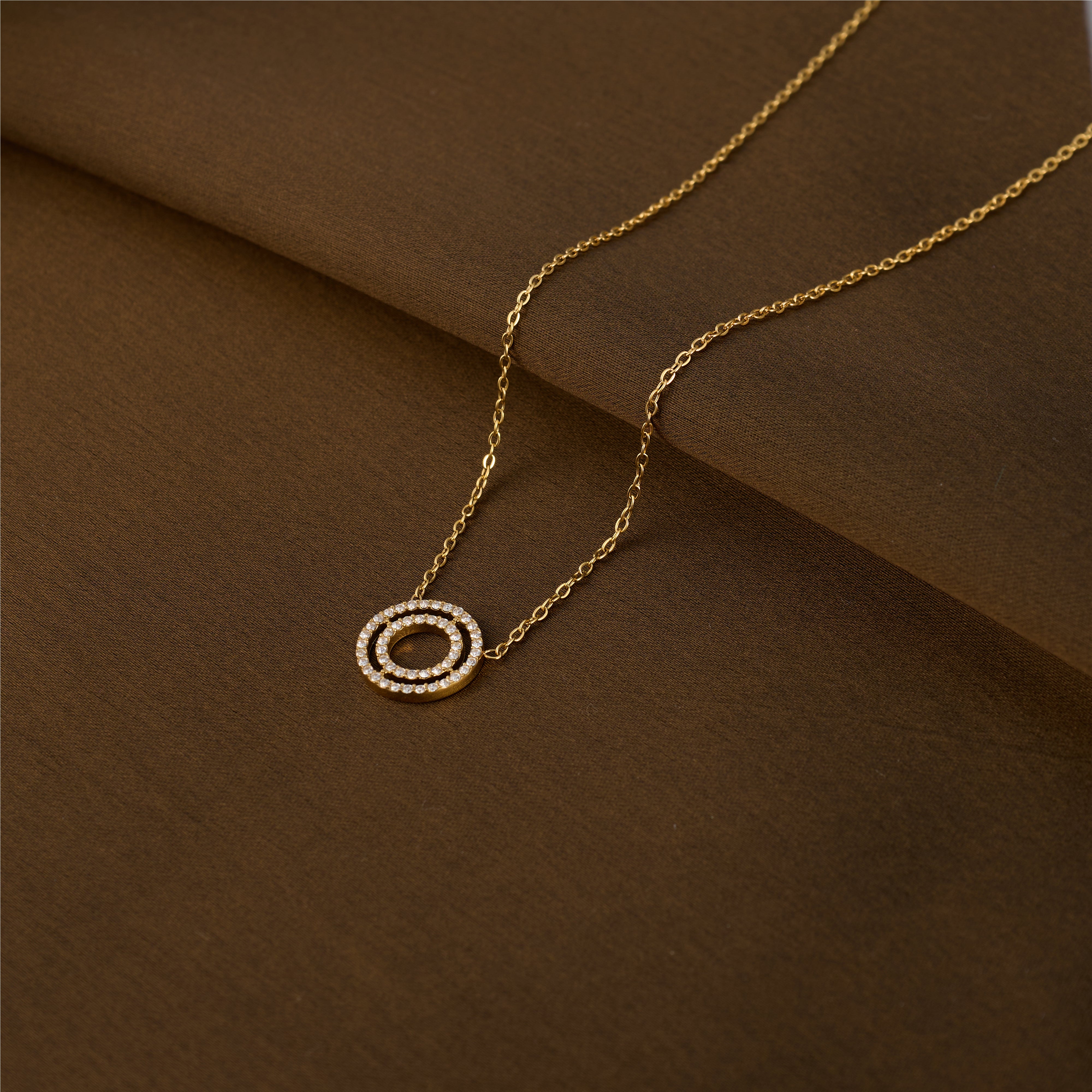 Double Ring Circle Luxury Gold Necklace
