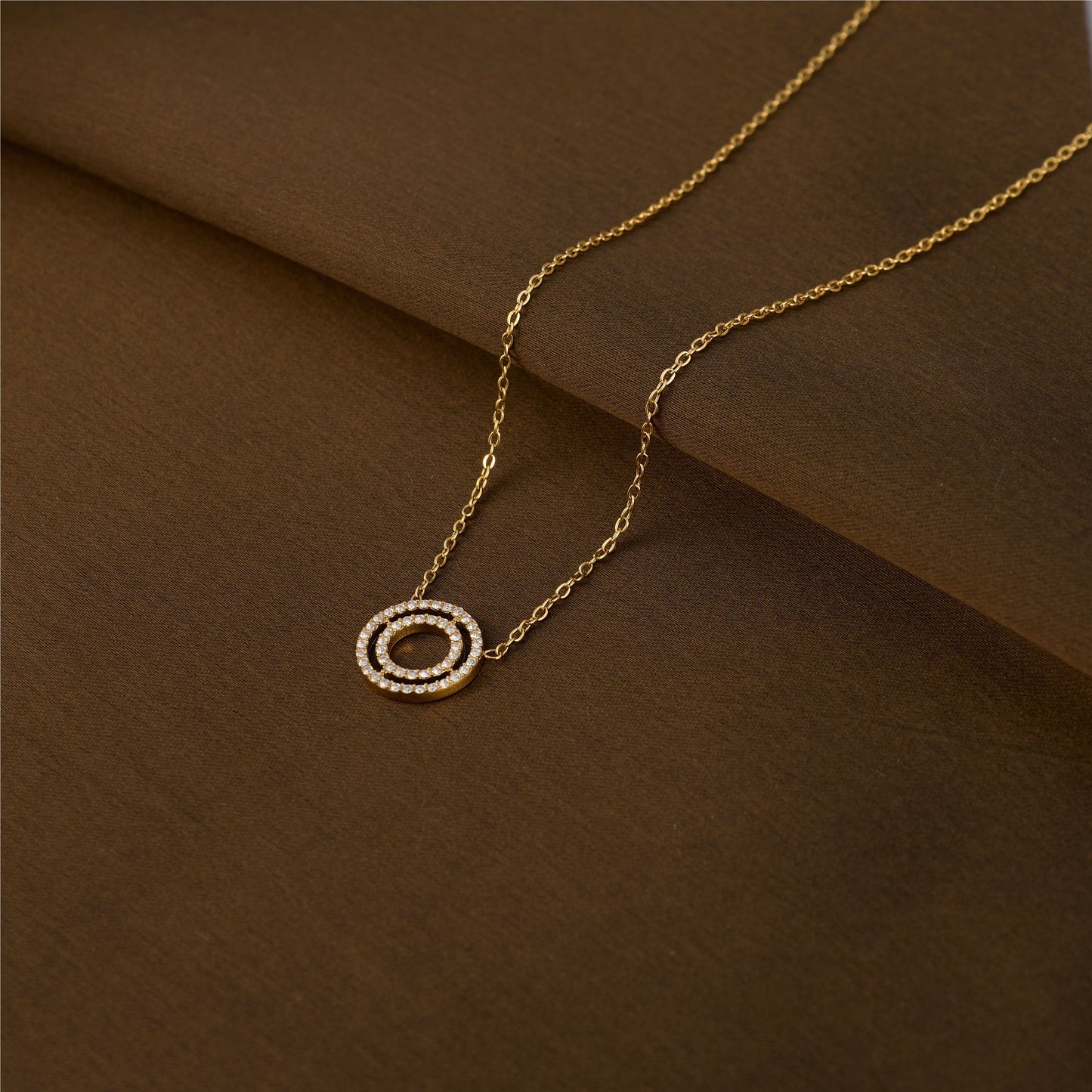 Double Ring Circle Luxury Gold Necklace