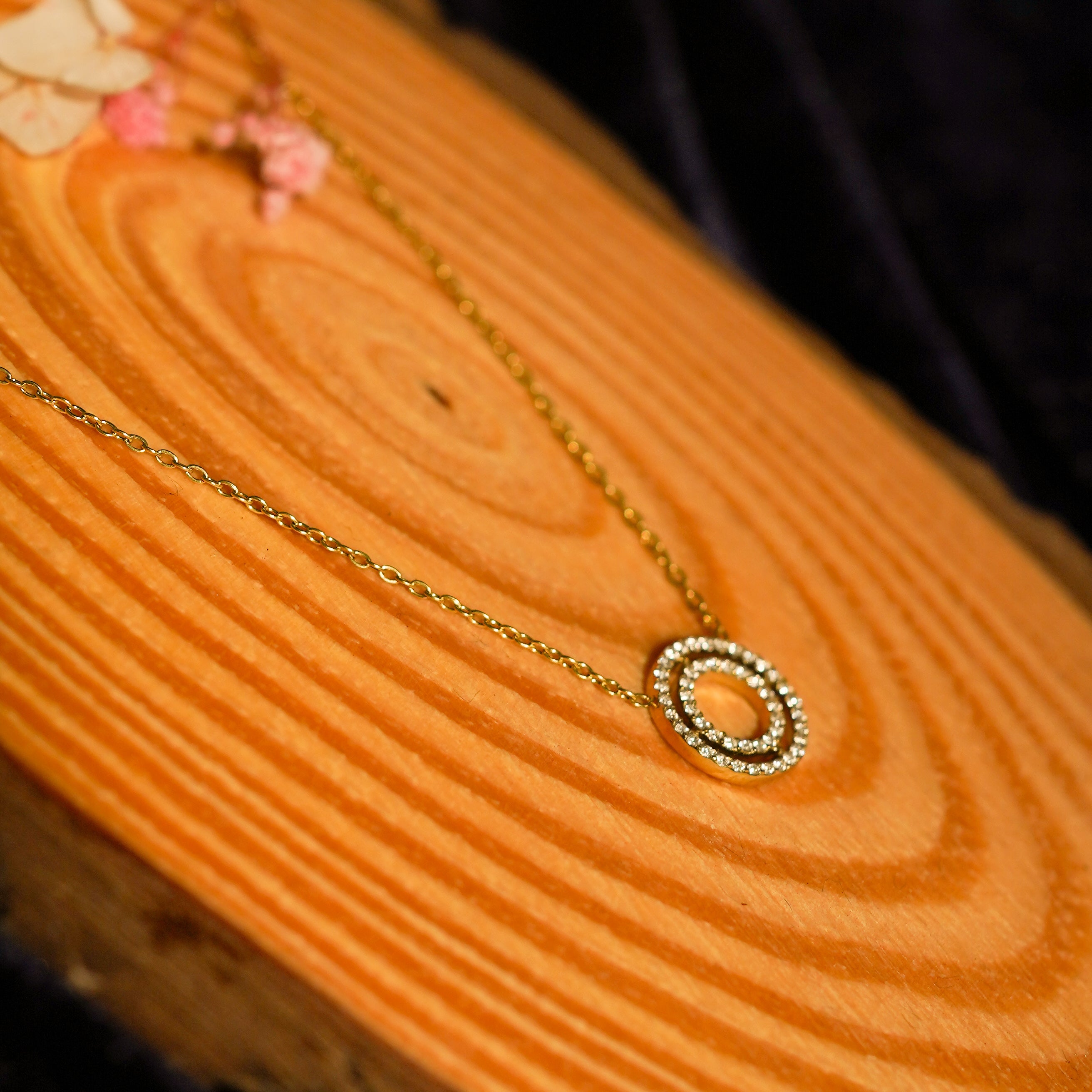 Double Ring Circle Luxury Gold Necklace