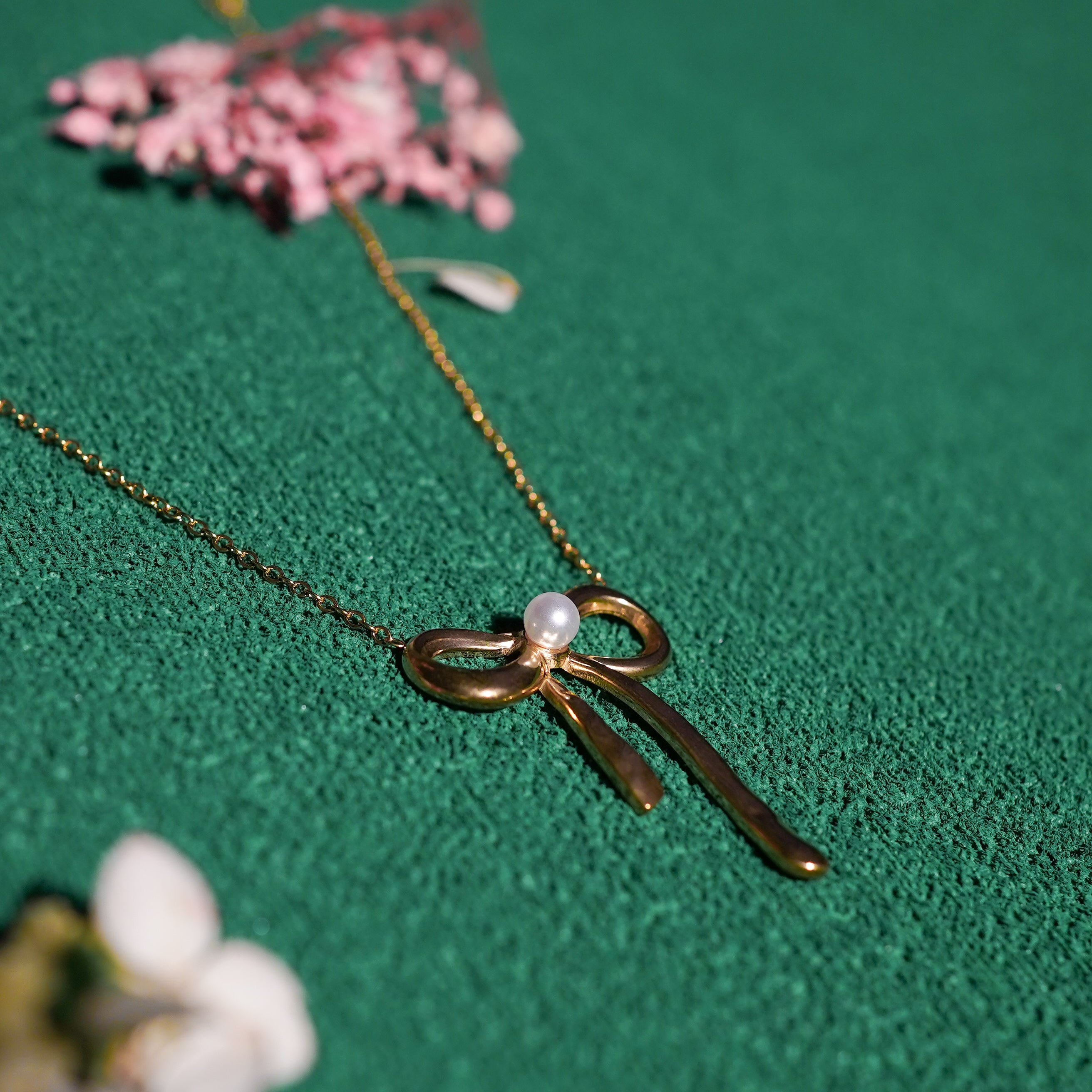 Heart Bow Tie Gold Pendant Necklace