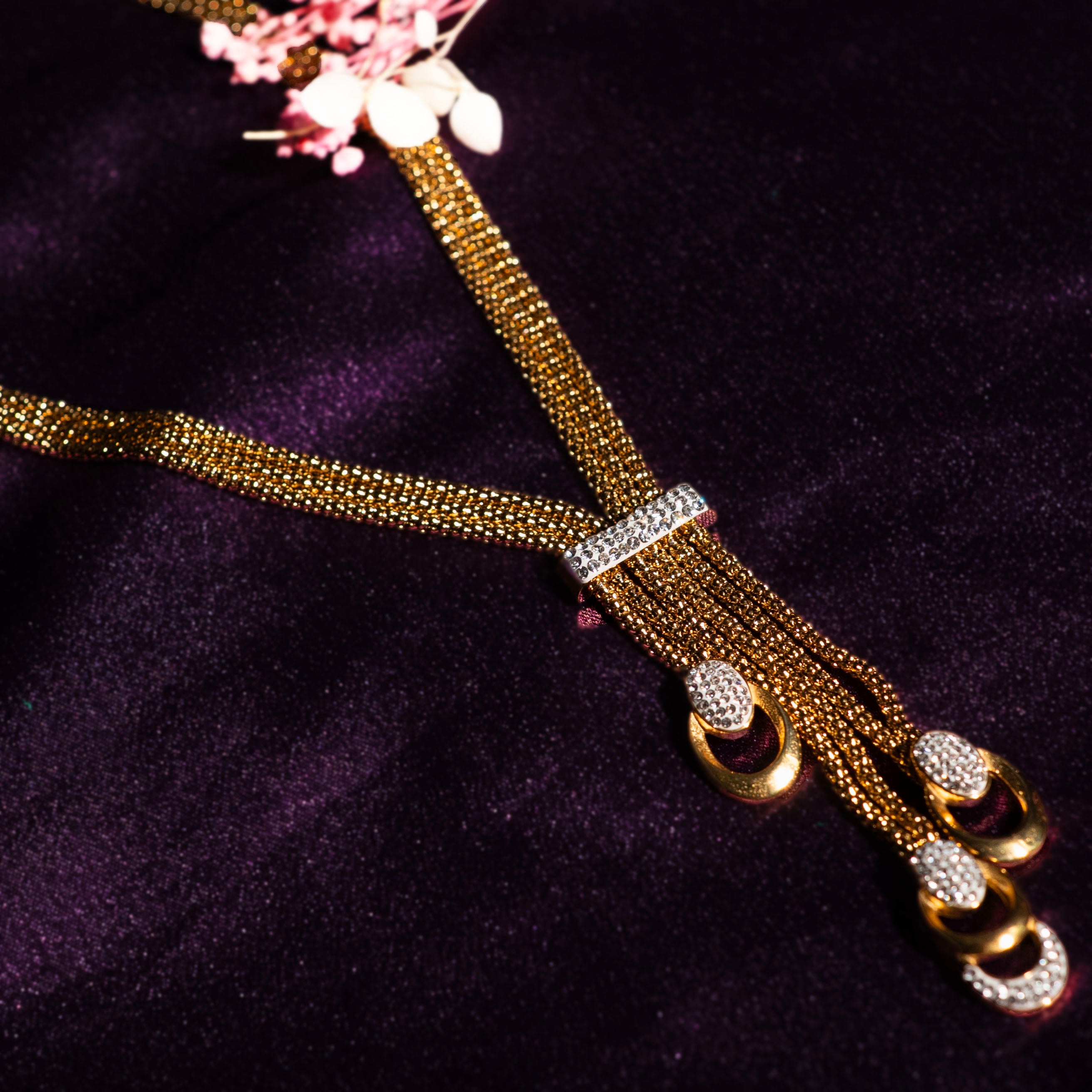 Layered Belt-Style Rhinestone Necklace