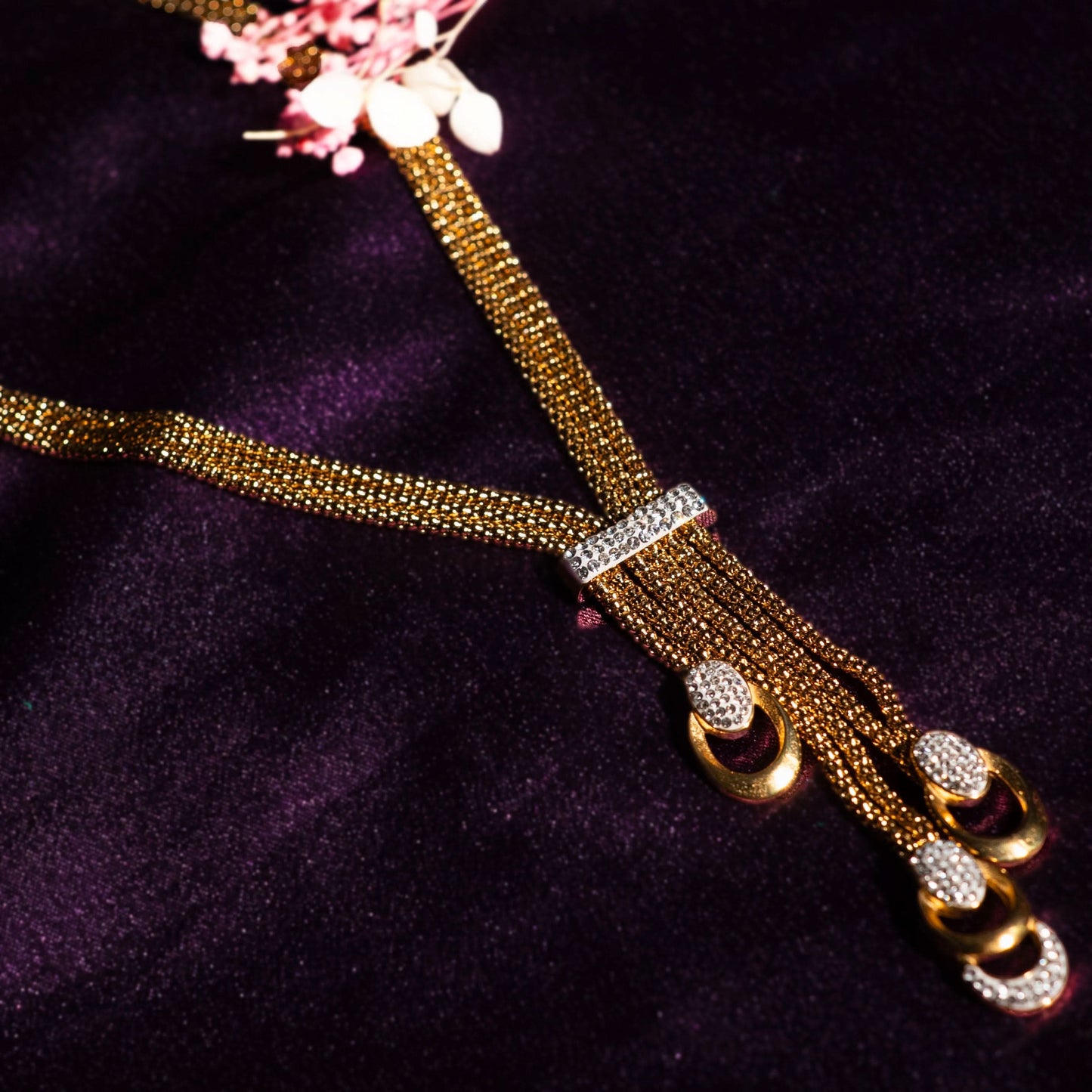 Layered Belt-Style Rhinestone Necklace