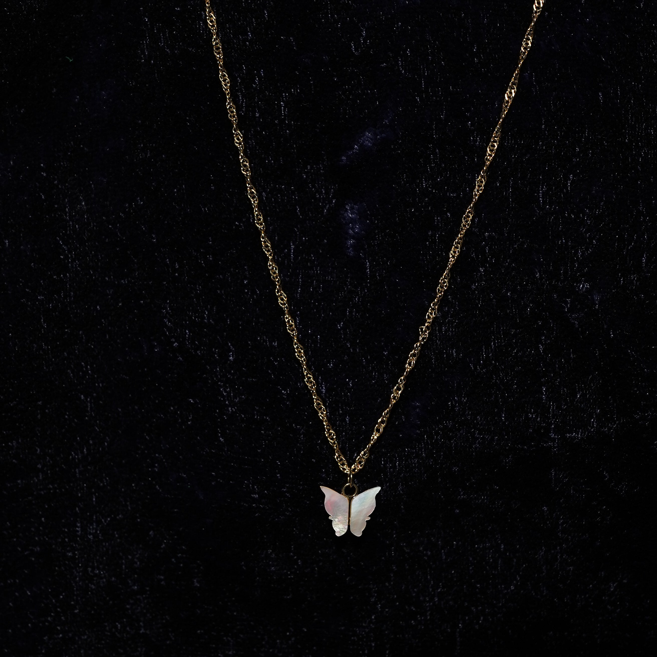 Golden Butterfly Shell Pendant Necklace