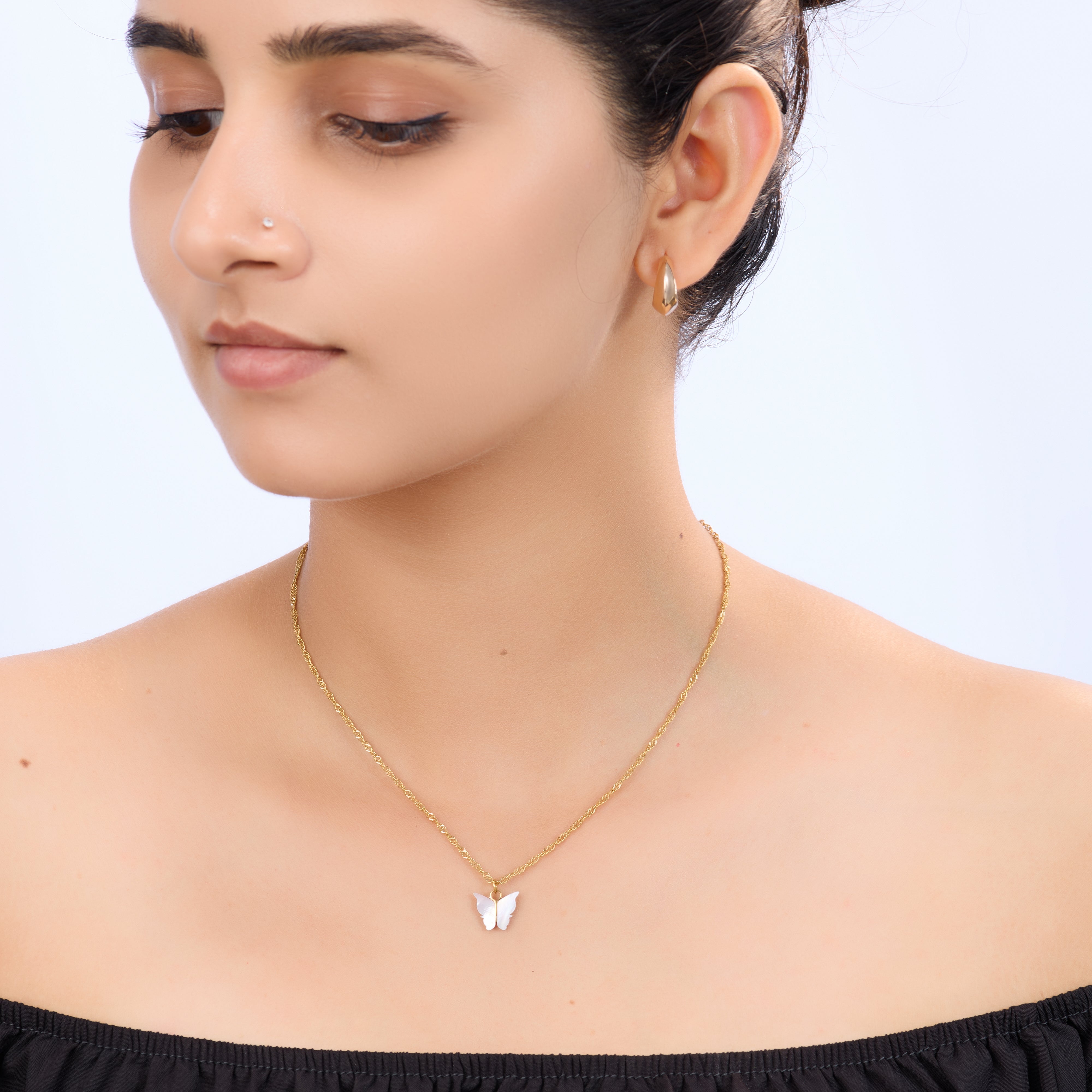 Golden Butterfly Shell Pendant Necklace
