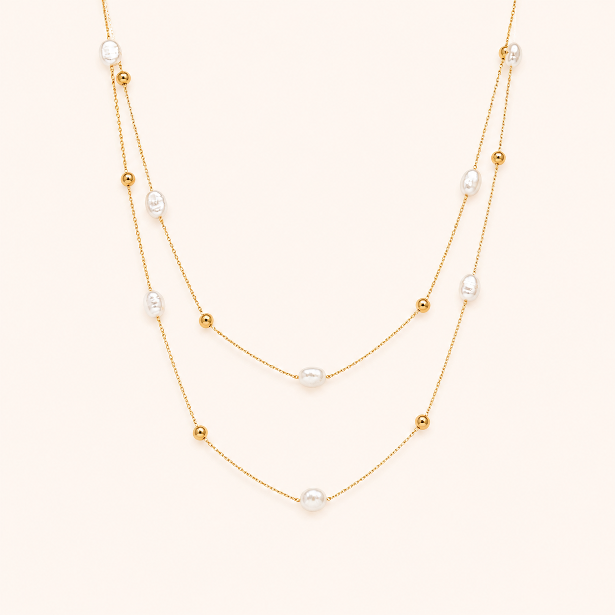 Pearl Bead Double Layer Necklace