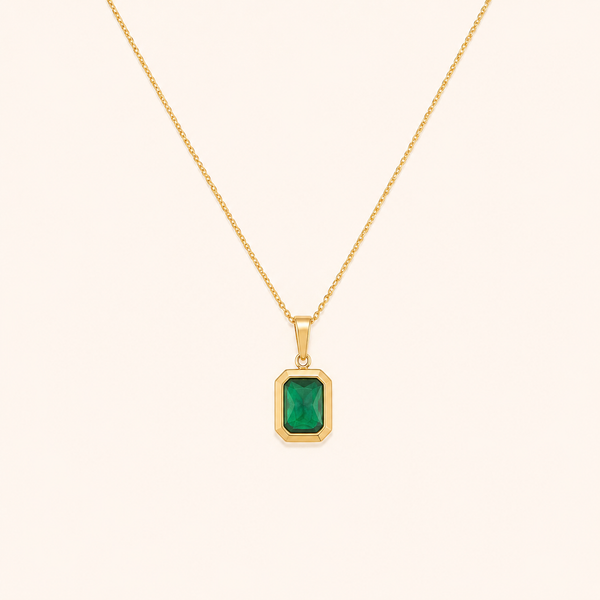 Retro Green Square Pendant Necklace