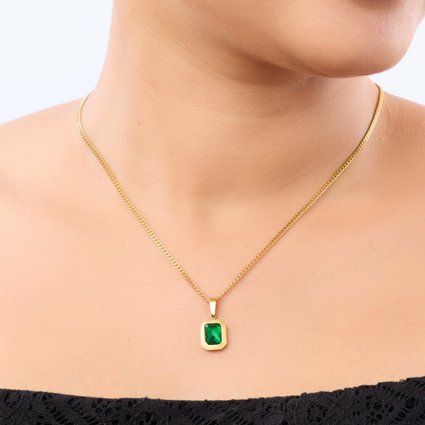 Retro Green Square Pendant Necklace