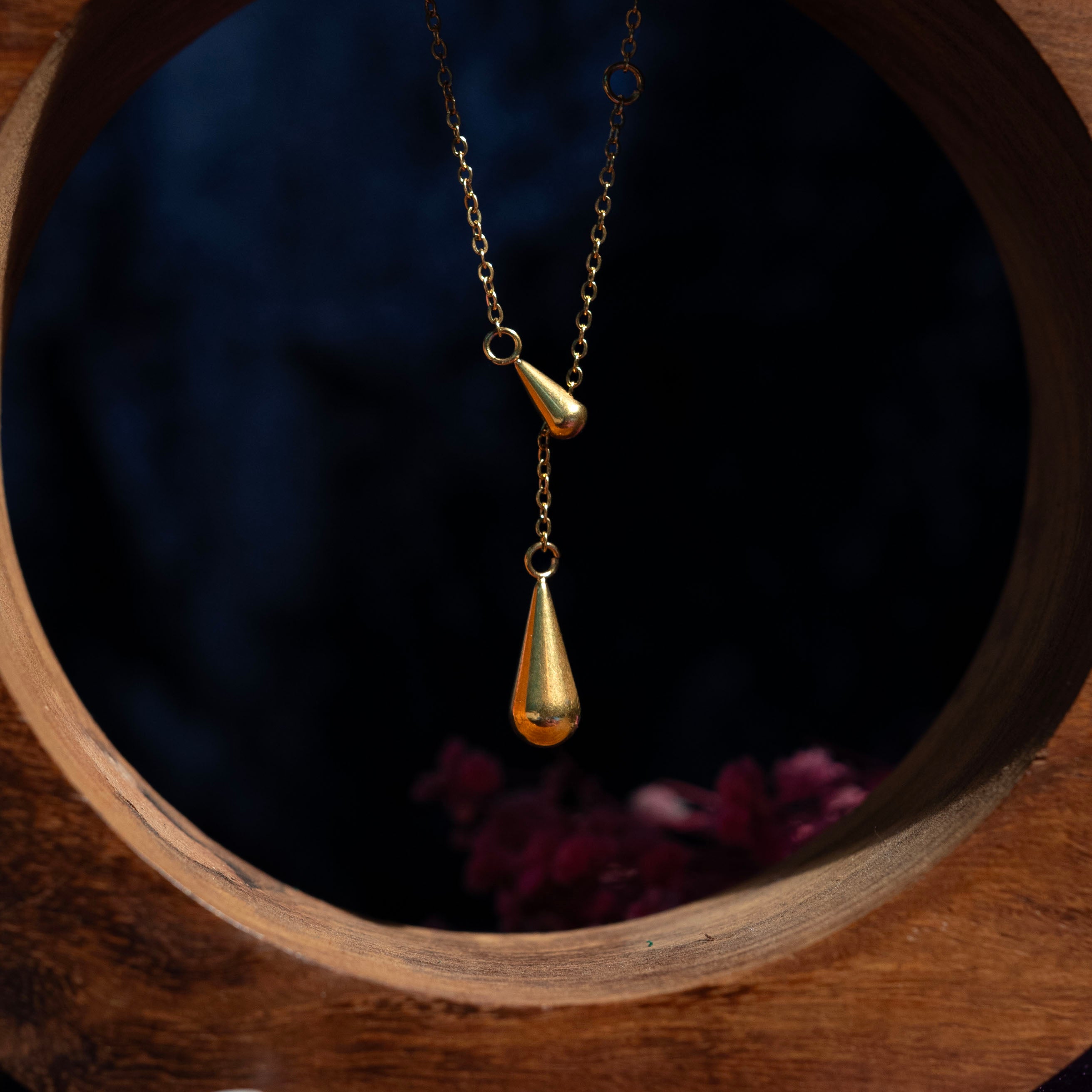 Golden Water Drop Pendant Necklace