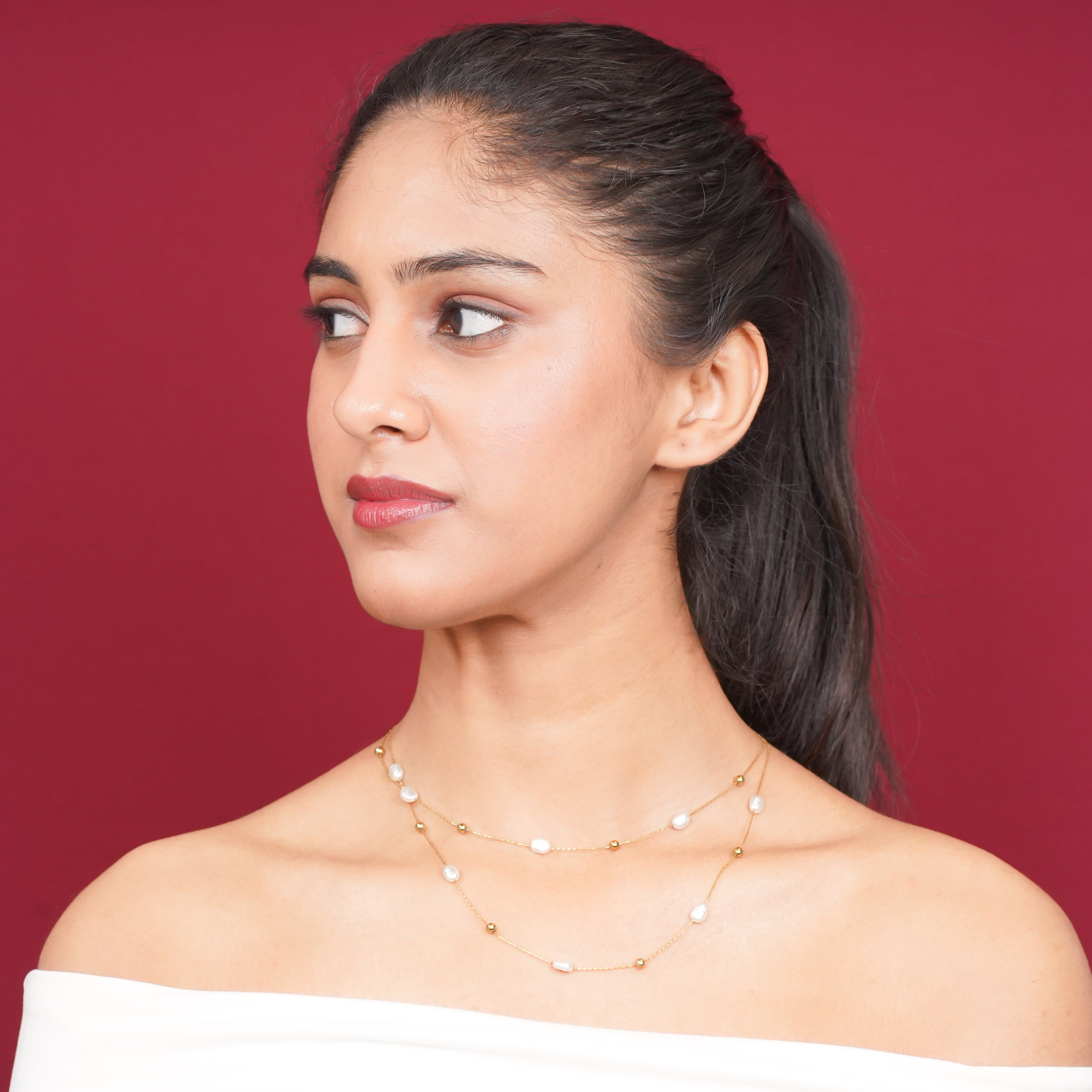 Pearl Bead Double Layer Necklace