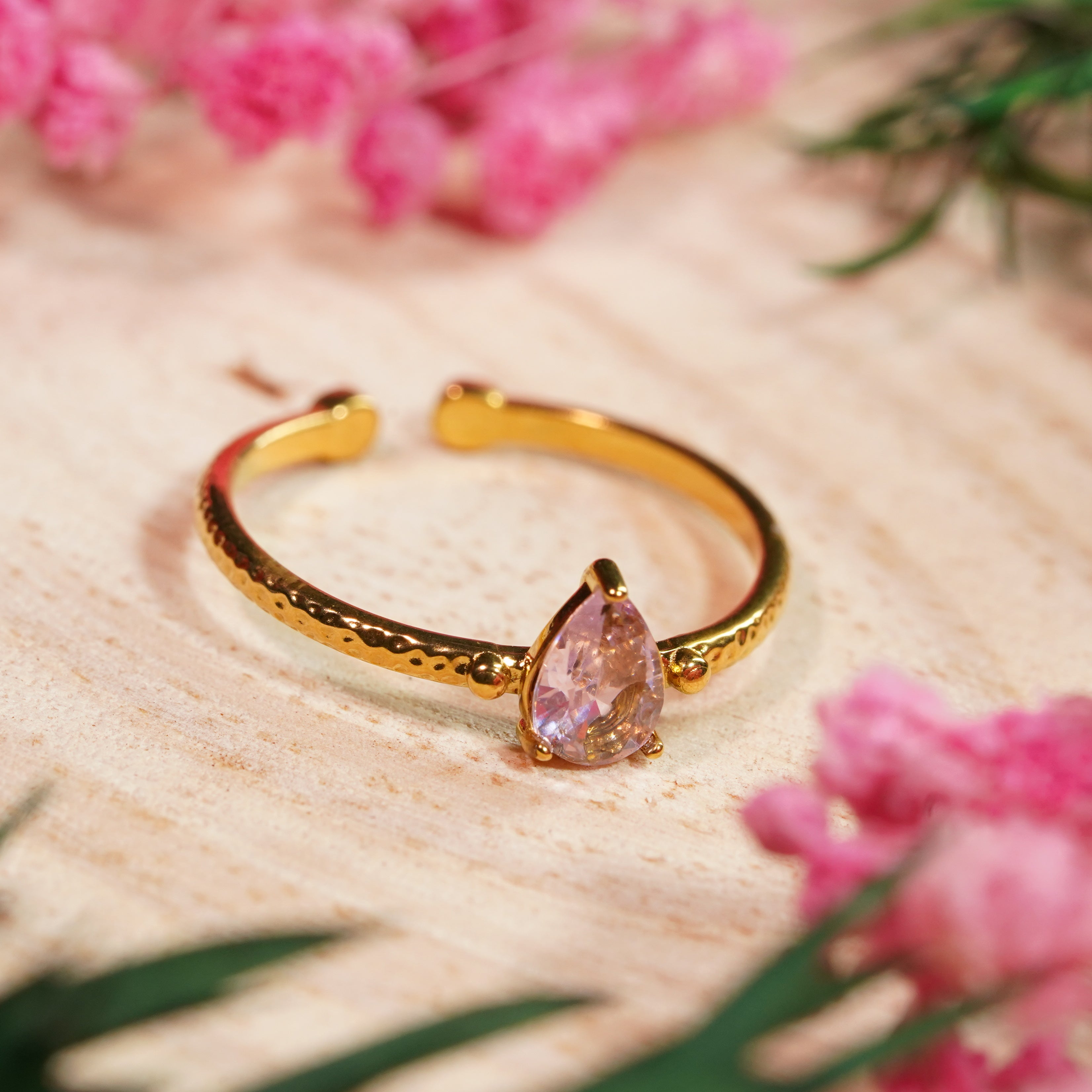 Pink Petal Solitaire Ring