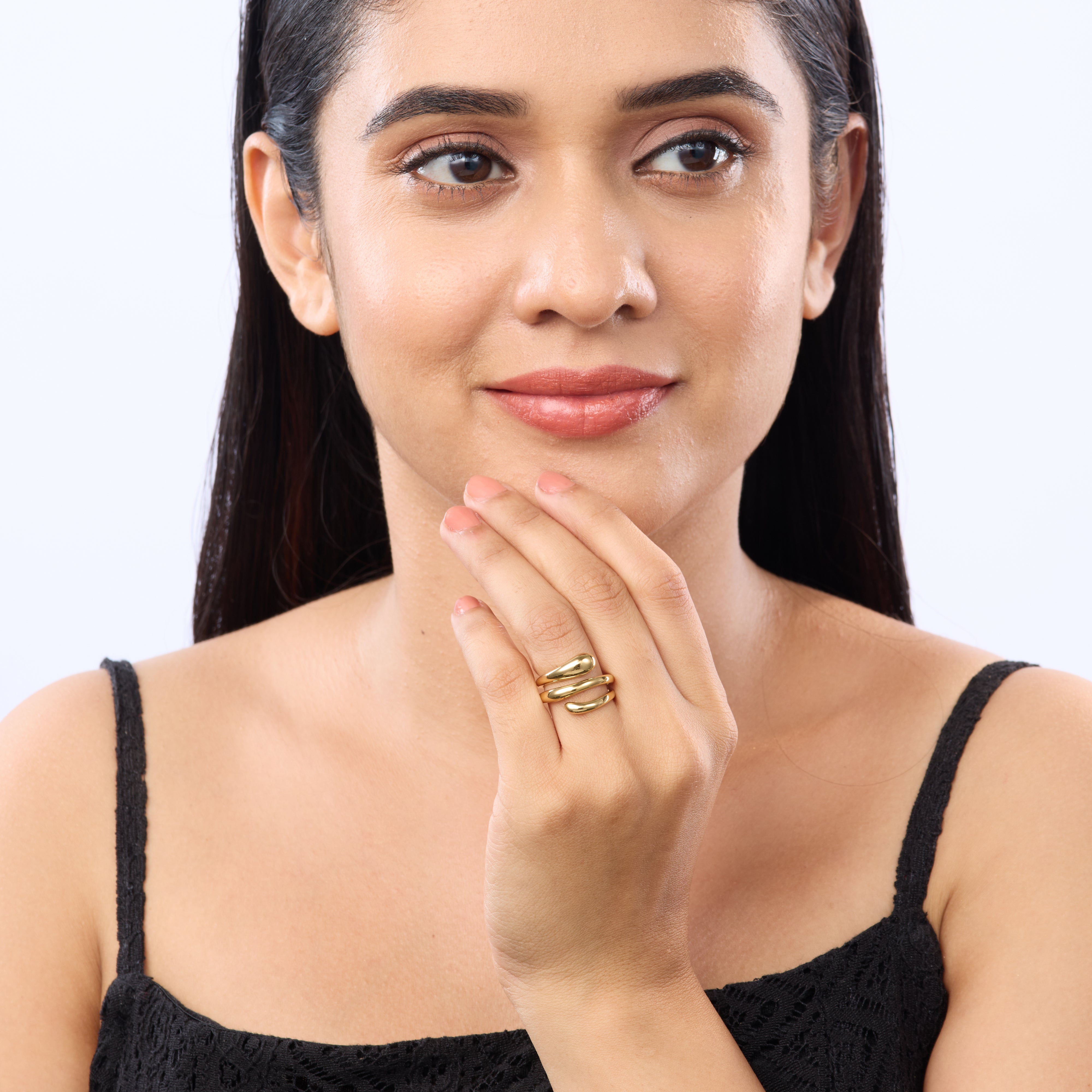 Liquid Aura Teardrop Gold Wrap Ring