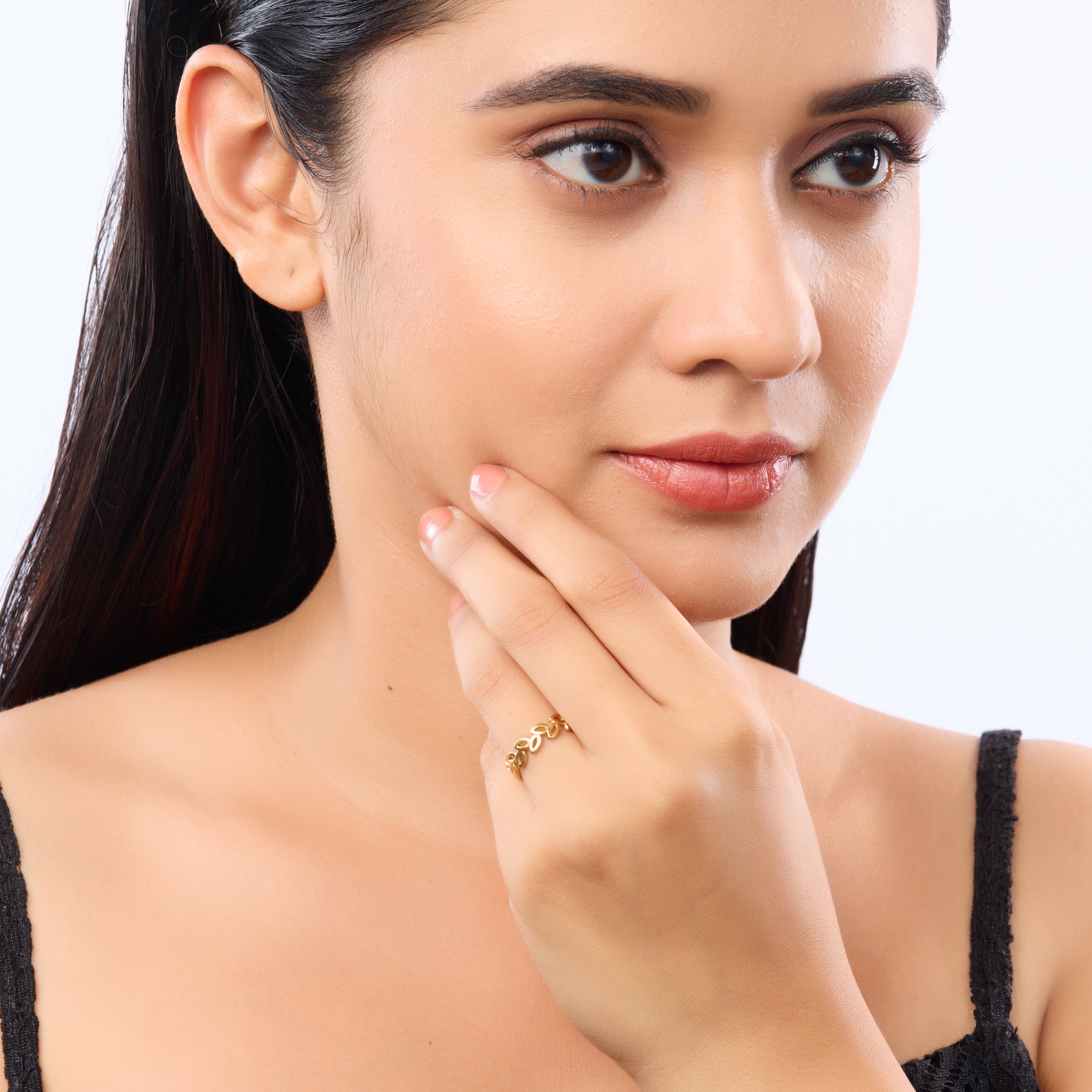 Golden Leaf Whisper Open Ring