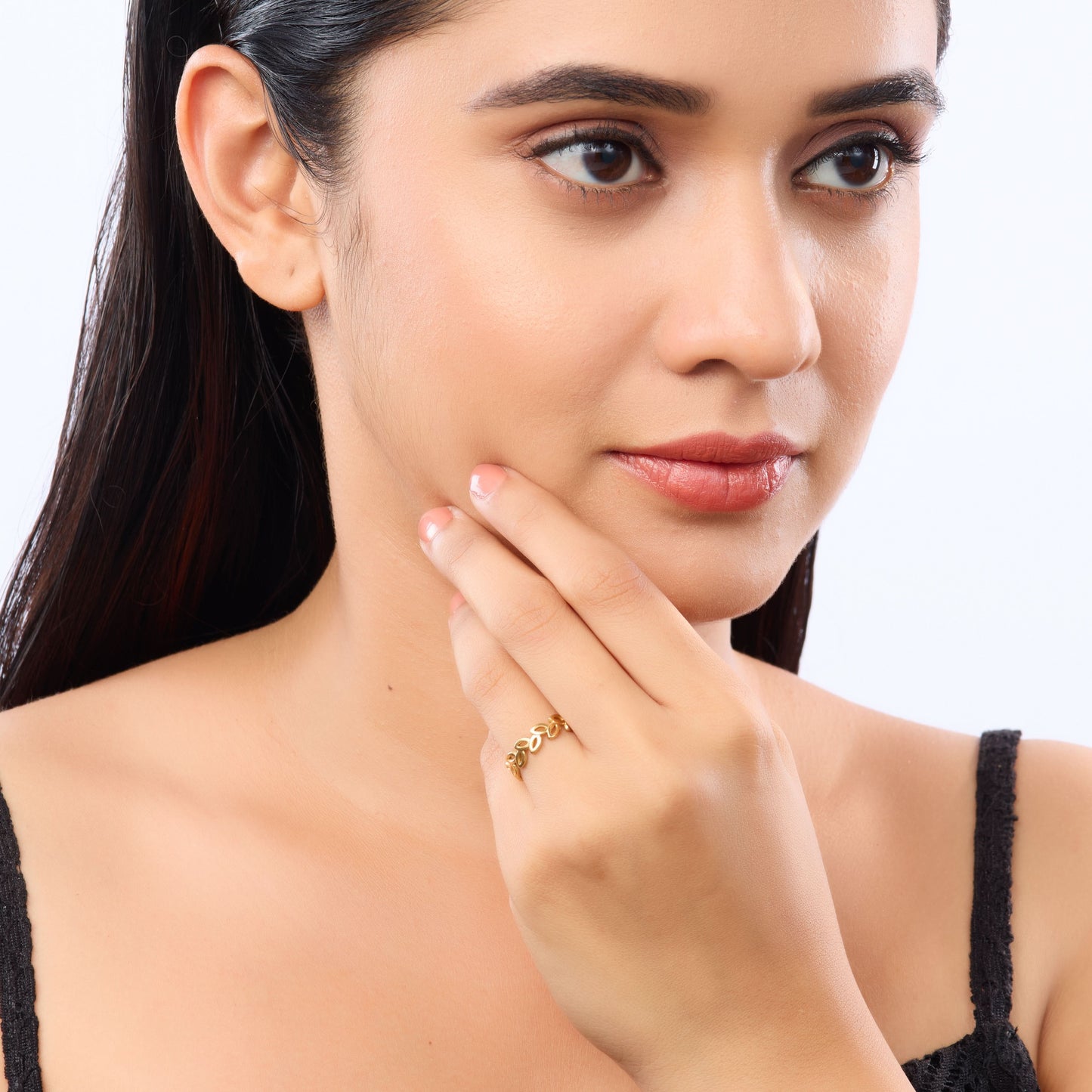Golden Leaf Whisper Open Ring