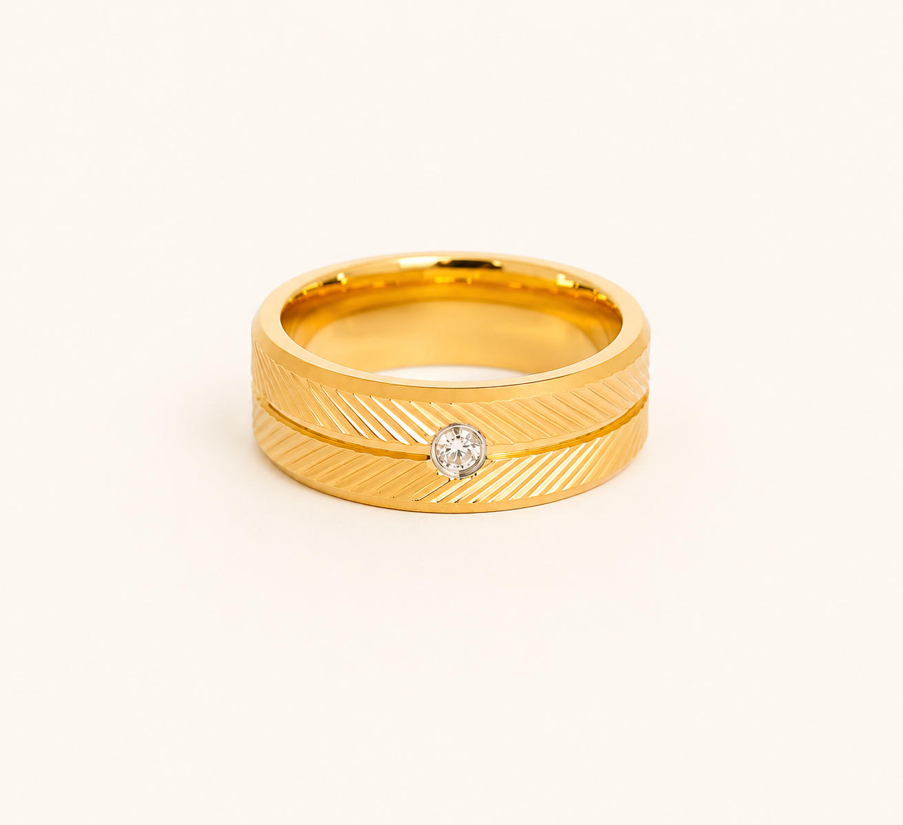 Premium Textured Stone Accent Gold Ring
