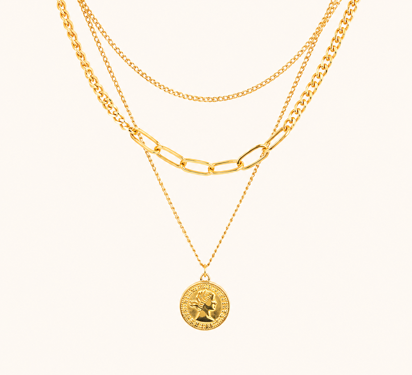 Triple-Layered Coin Medallion Necklace