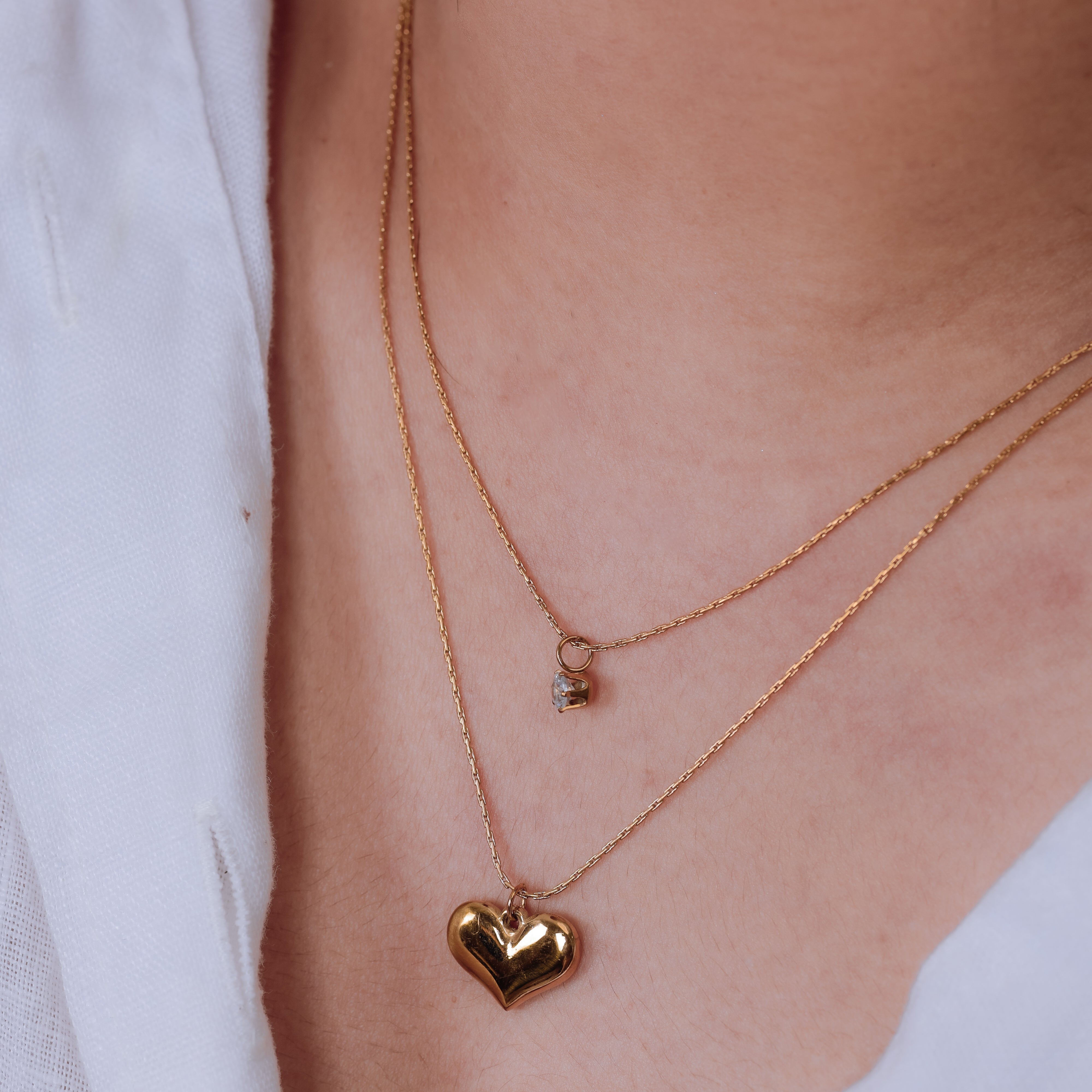 Golden Heart Duo Necklace Set