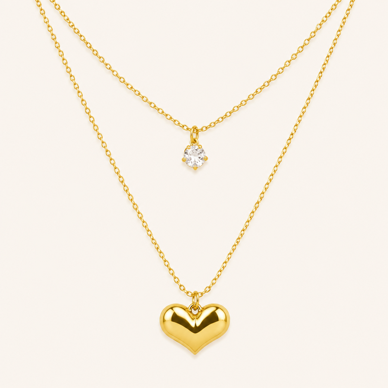 Golden Heart Duo Necklace Set