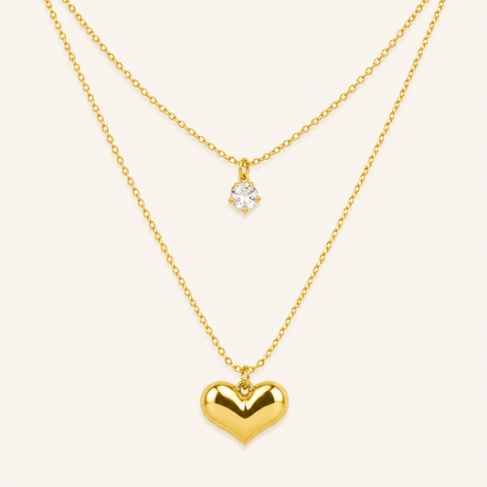 Golden Heart Duo Necklace Set