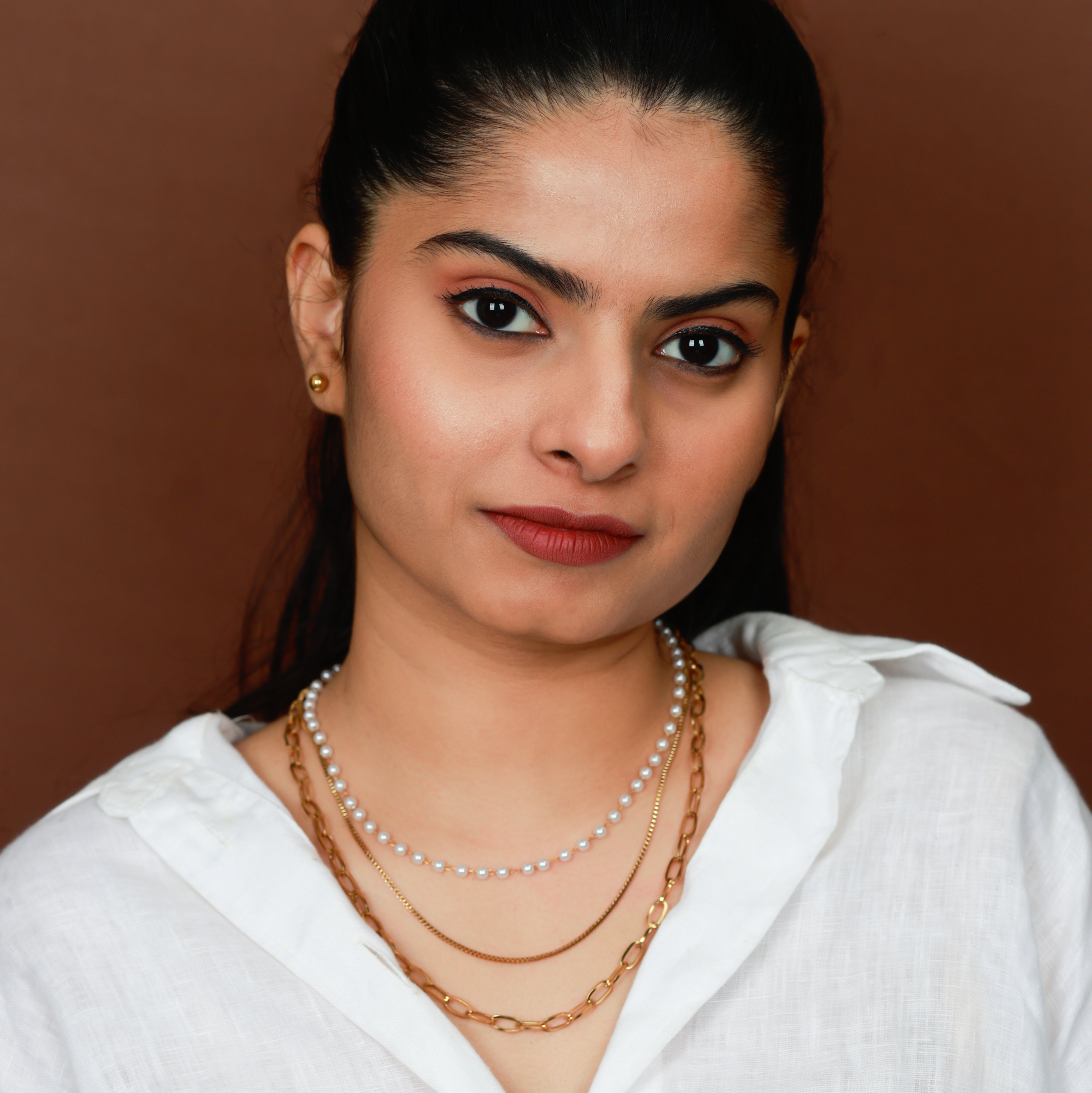 Layered Gold & Pearl Chain Necklace Set