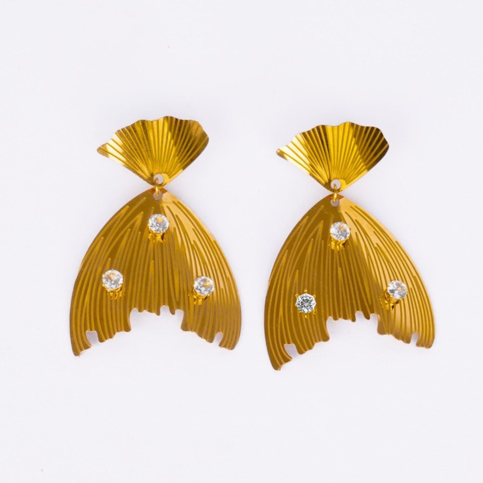 Golden Fan Drop Earrings