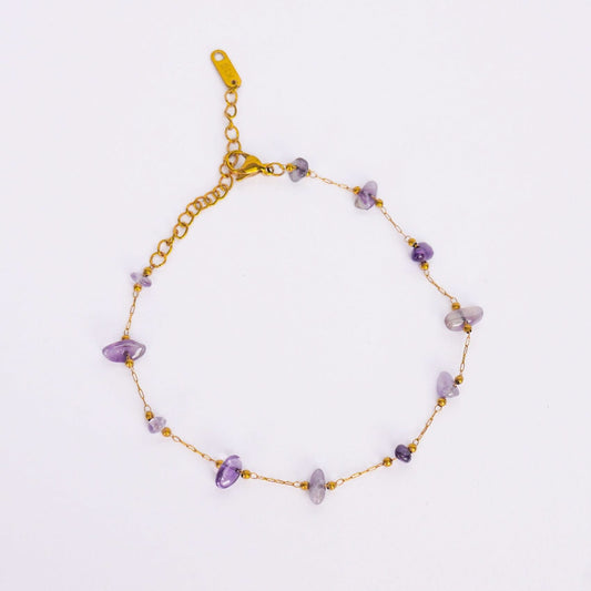 Amora Violet Bead Statement Bracelet - 18K gold plated violet bead bracelet for women - view 2