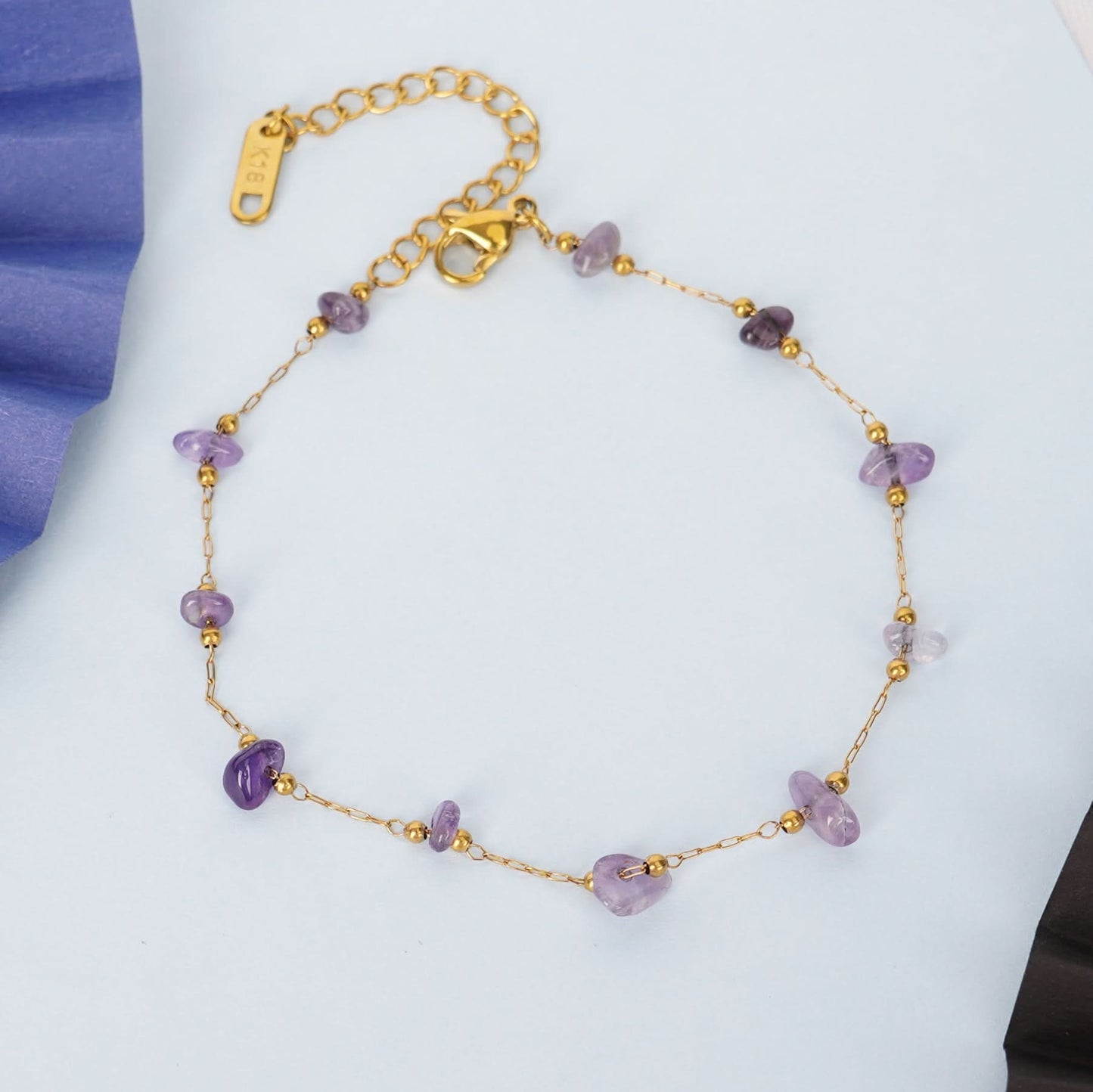 Amora Violet Bead Statement Bracelet - 18K gold plated violet bead bracelet for women