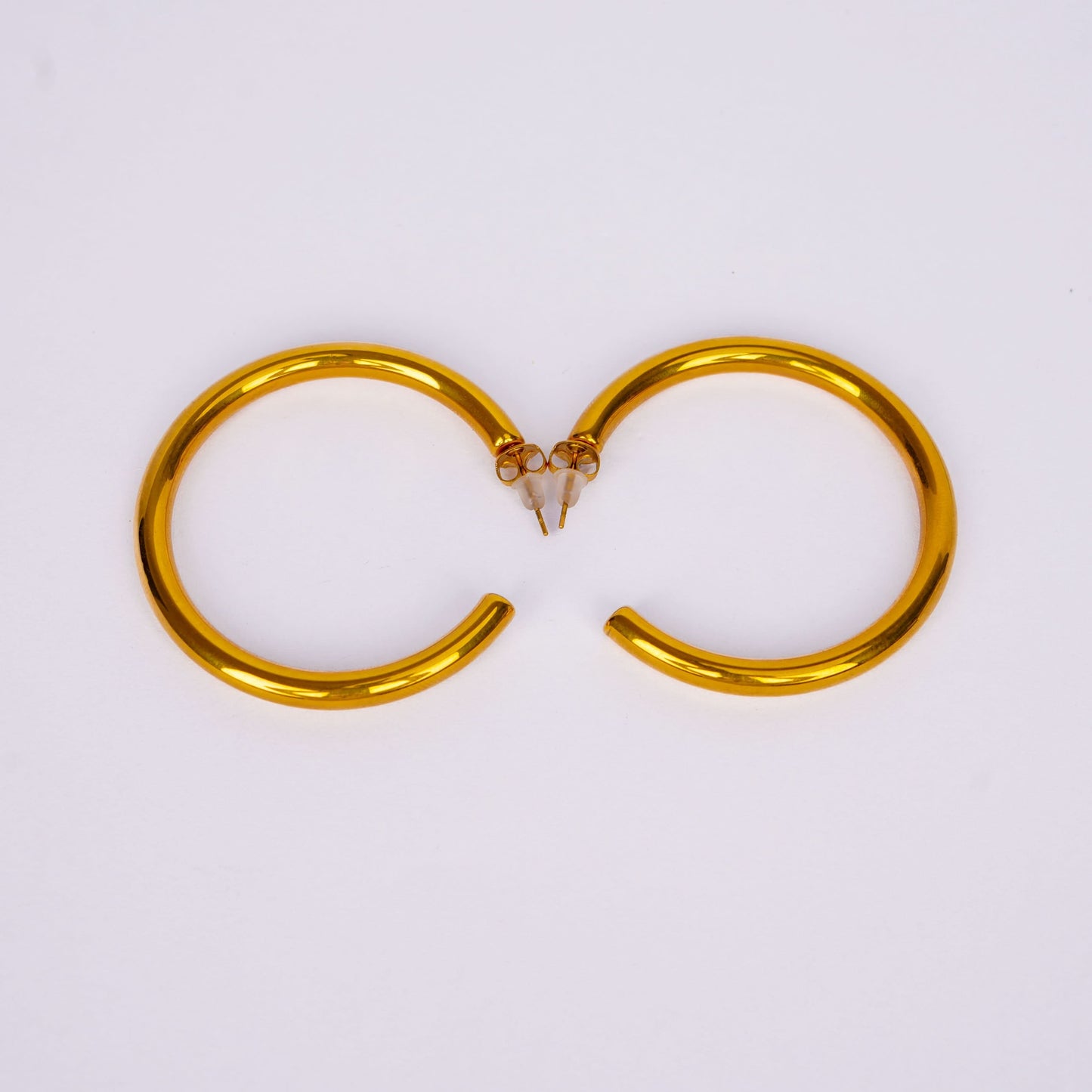 Amore Bold Tubular Hoop Stud Earrings - large gold plated architectural hoop stud earrings for women - view 3