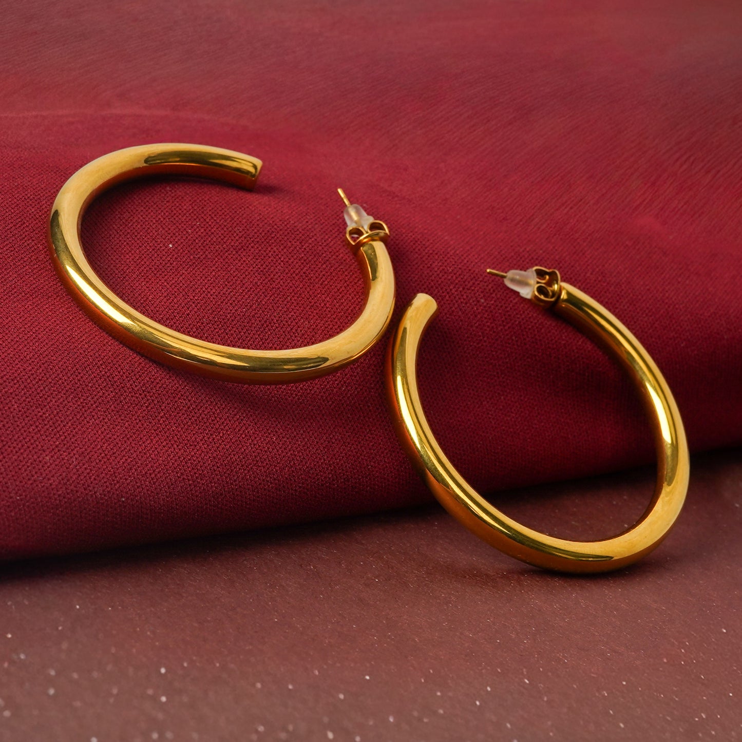 Amore Bold Tubular Hoop Stud Earrings - large gold plated architectural hoop stud earrings for women - view 6