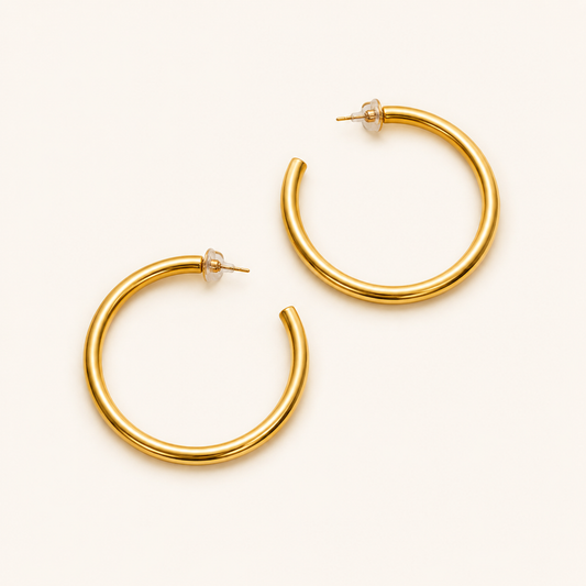 Amore Bold Tubular Hoop Stud Earrings - large gold plated architectural hoop stud earrings for women