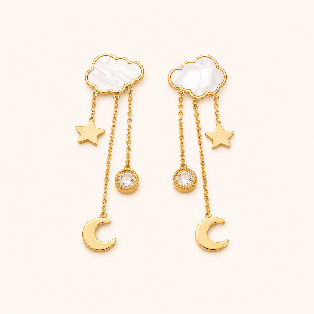 Amore Celestial Cloud Star Drop Earrings - gold plated cloud star moon drop earrings for women