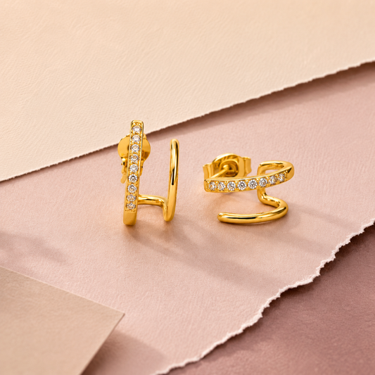 Amore Crystal Claw Double Hoop Earrings - gold plated crystal claw hoop earrings for women - view 5