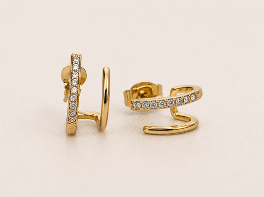 Amore Crystal Claw Double Hoop Earrings - gold plated crystal claw hoop earrings for women