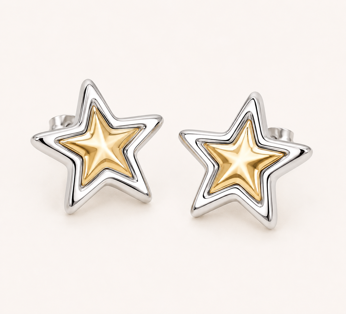 Amore Dual-Tone Star Drop Earrings - gold and silver star drop earrings for women - view 2