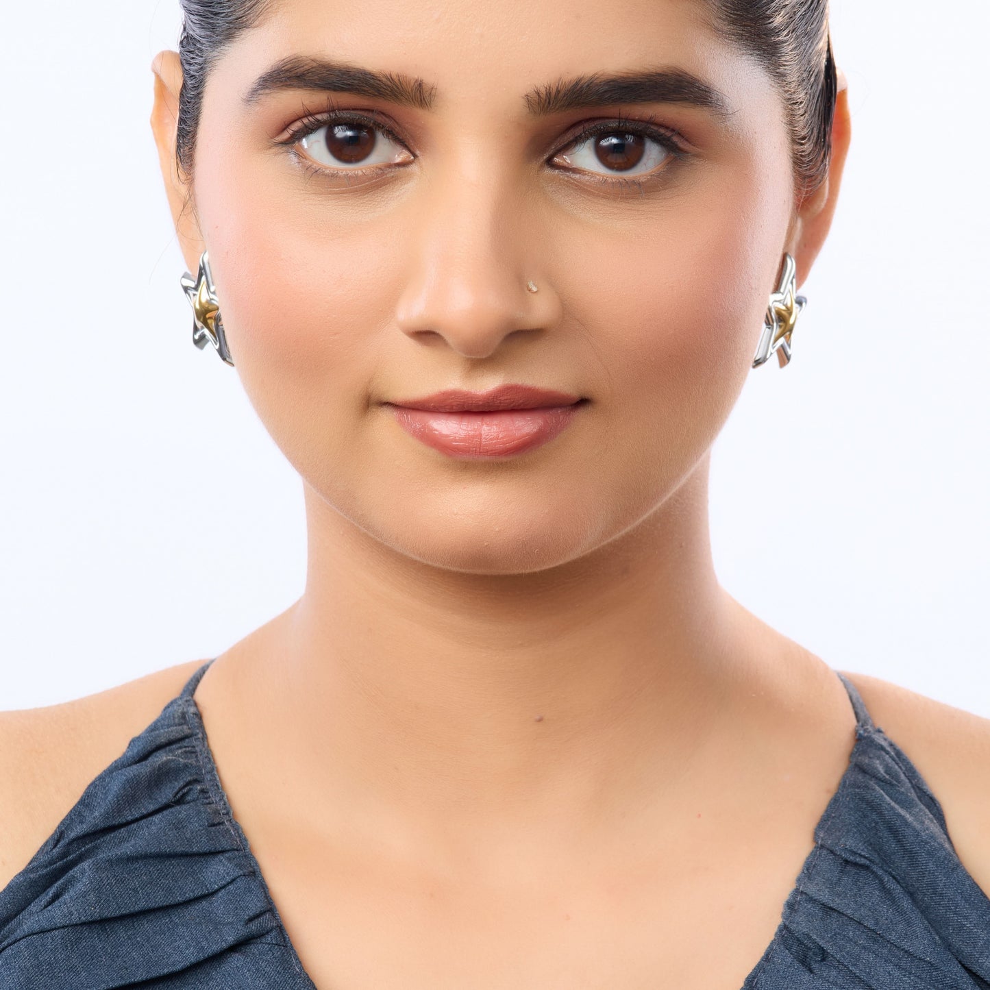 Amore Dual-Tone Star Drop Earrings - gold and silver star drop earrings for women - view 5