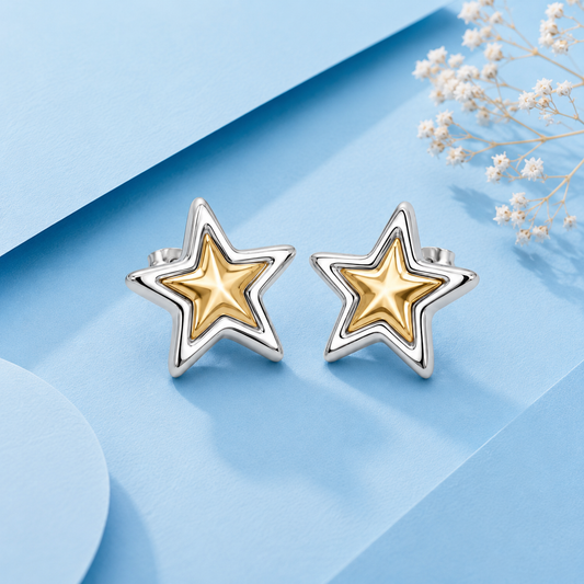 Amore Dual-Tone Star Drop Earrings - gold and silver star drop earrings for women - view 6