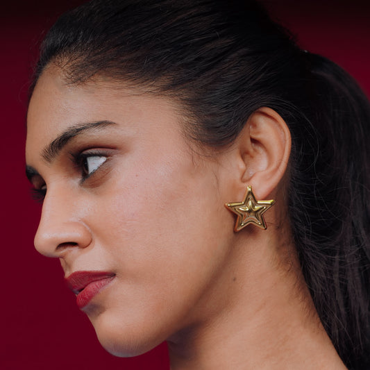 Amore Dual-Tone Star Drop Earrings - gold and silver star drop earrings for women - view 9
