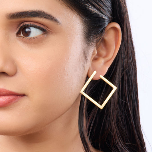 Amore Geometric Hoop Stud Earrings - gold plated geometric hoop stud earrings for women - view 2