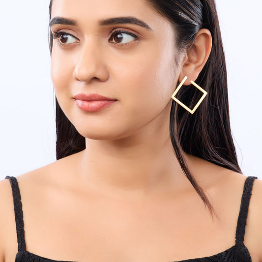 Amore Geometric Hoop Stud Earrings - gold plated geometric hoop stud earrings for women - view 3