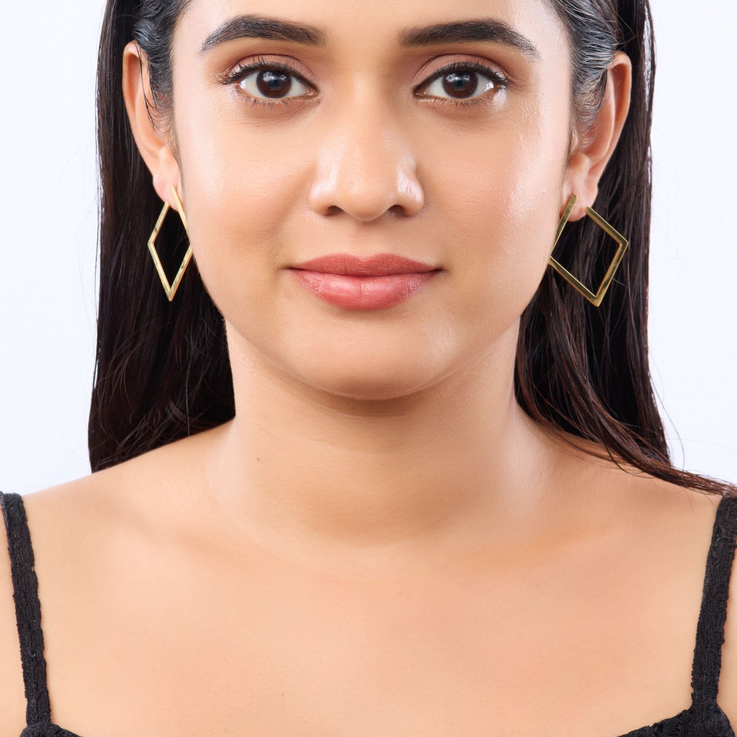 Amore Geometric Hoop Stud Earrings - gold plated geometric hoop stud earrings for women - view 4